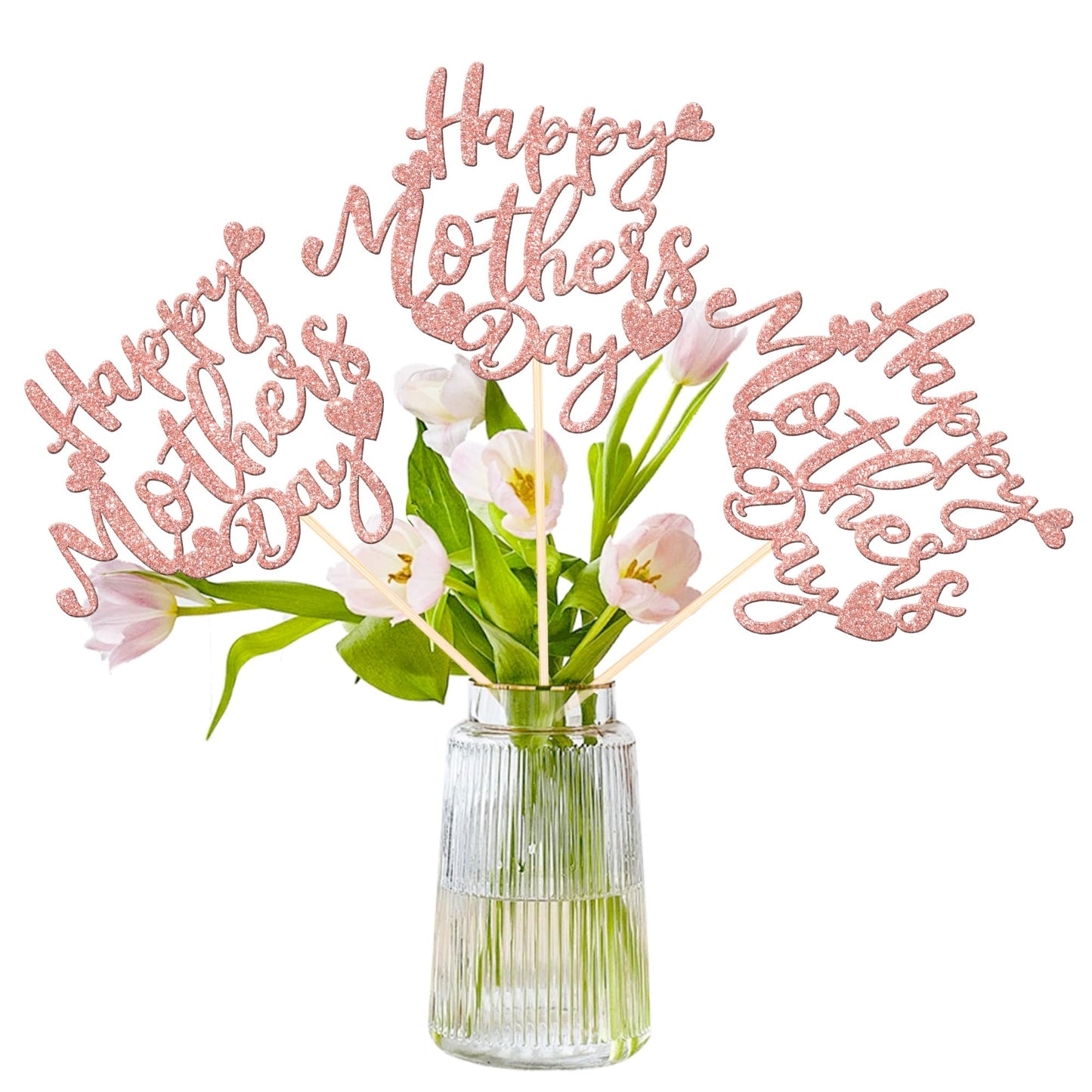 ZHUOWEISM 12 Pcs Mother's Day Centerpiece Sticks – Double-Sided Glitter Love Decor