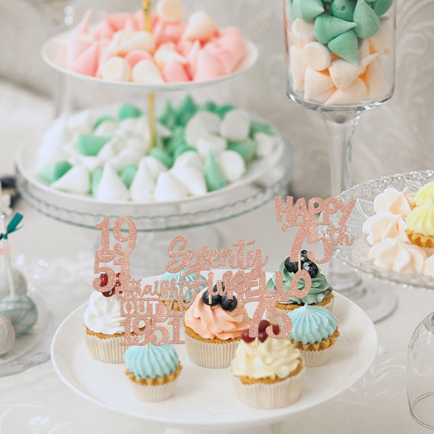 ZHUOWEISM 30Pcs 75th Birthday Cupcake Toppers Glitter Seventy Five - Straight Outta 1951 Rose Gold