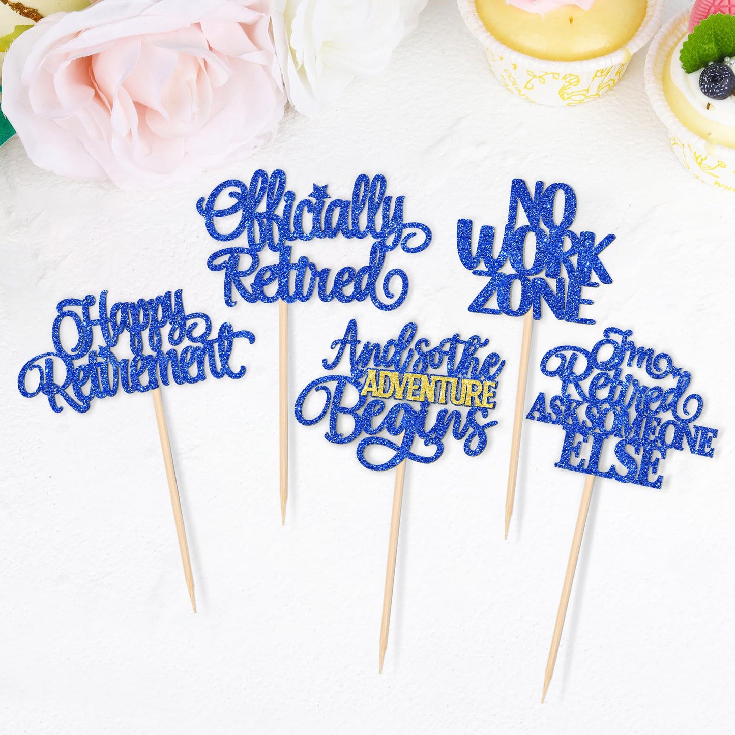 ZHUOWEISM 30 Pcs Happy Retirement Cupcake Toppers – Officially Retired, Dark Blue