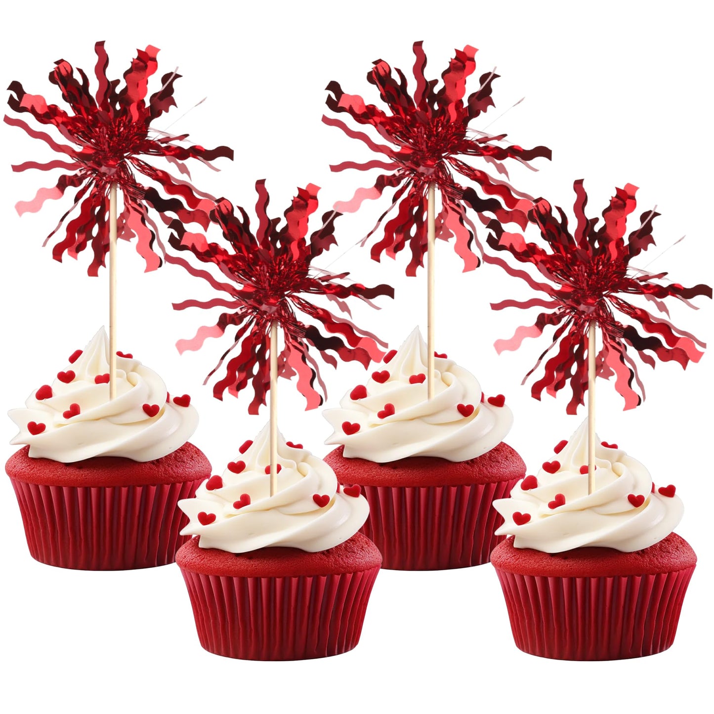 ZHUOWEISM 30 PCS Foil Firework Cupcake Toppers – Sparkle Tinsel Picks for Birthday Parties & Celebrations