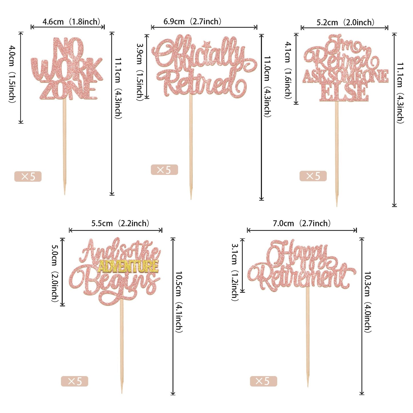ZHUOWEISM 30 Pcs Happy Retirement Cupcake Toppers – Rose Gold & No Work Zone Adventure Begins