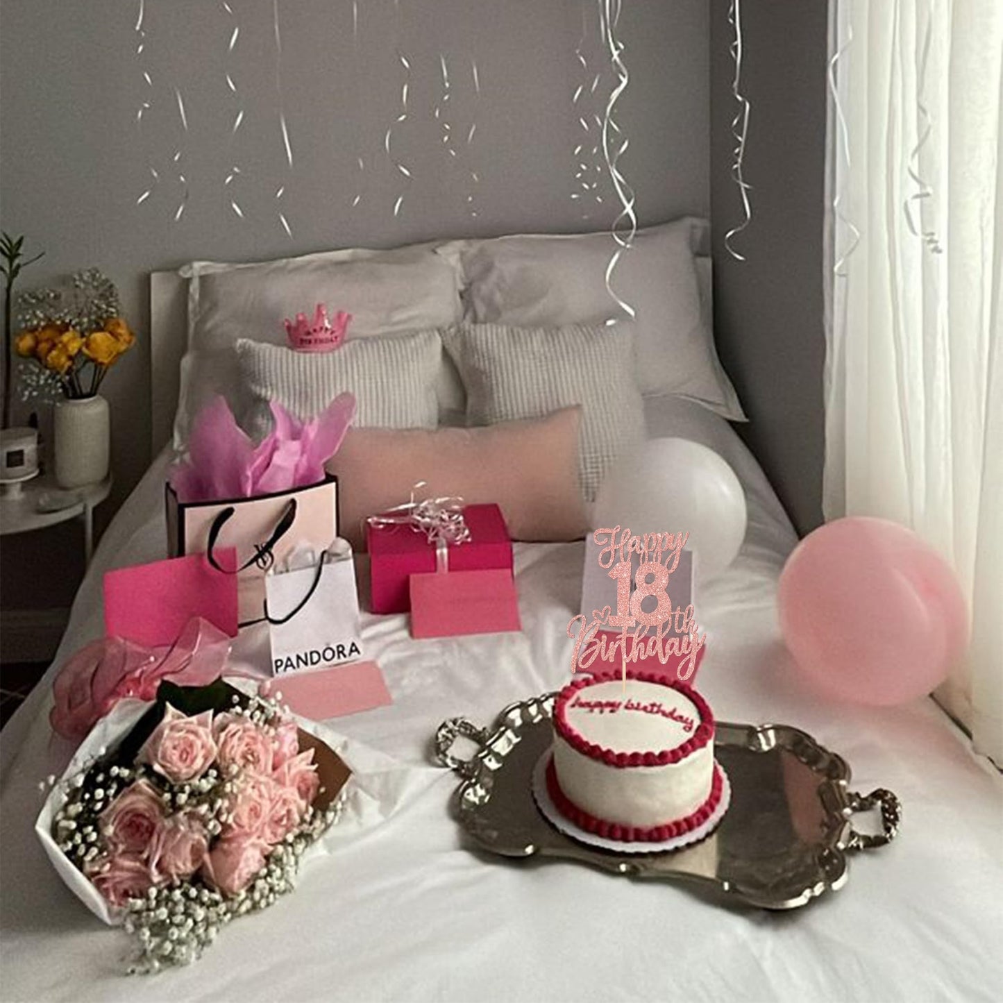 ZHUOWEISM 1 PCS Happy 18th Birthday Cake Topper - Glitter Rose Gold