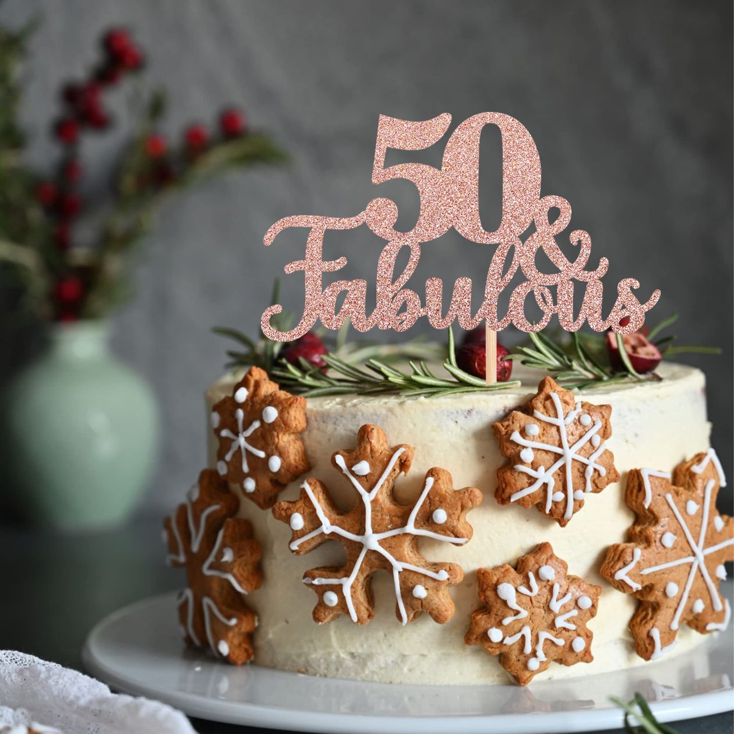 ZHUOWEISM 50 & Fabulous Cake Topper – Rose Gold Glitter for 50th Birthday