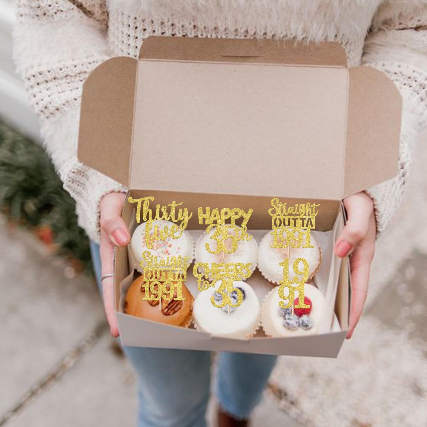 ZHUOWEISM 30PCS Straight Outta 1991 Cupcake Toppers – Gold Glitter for 35th Birthday