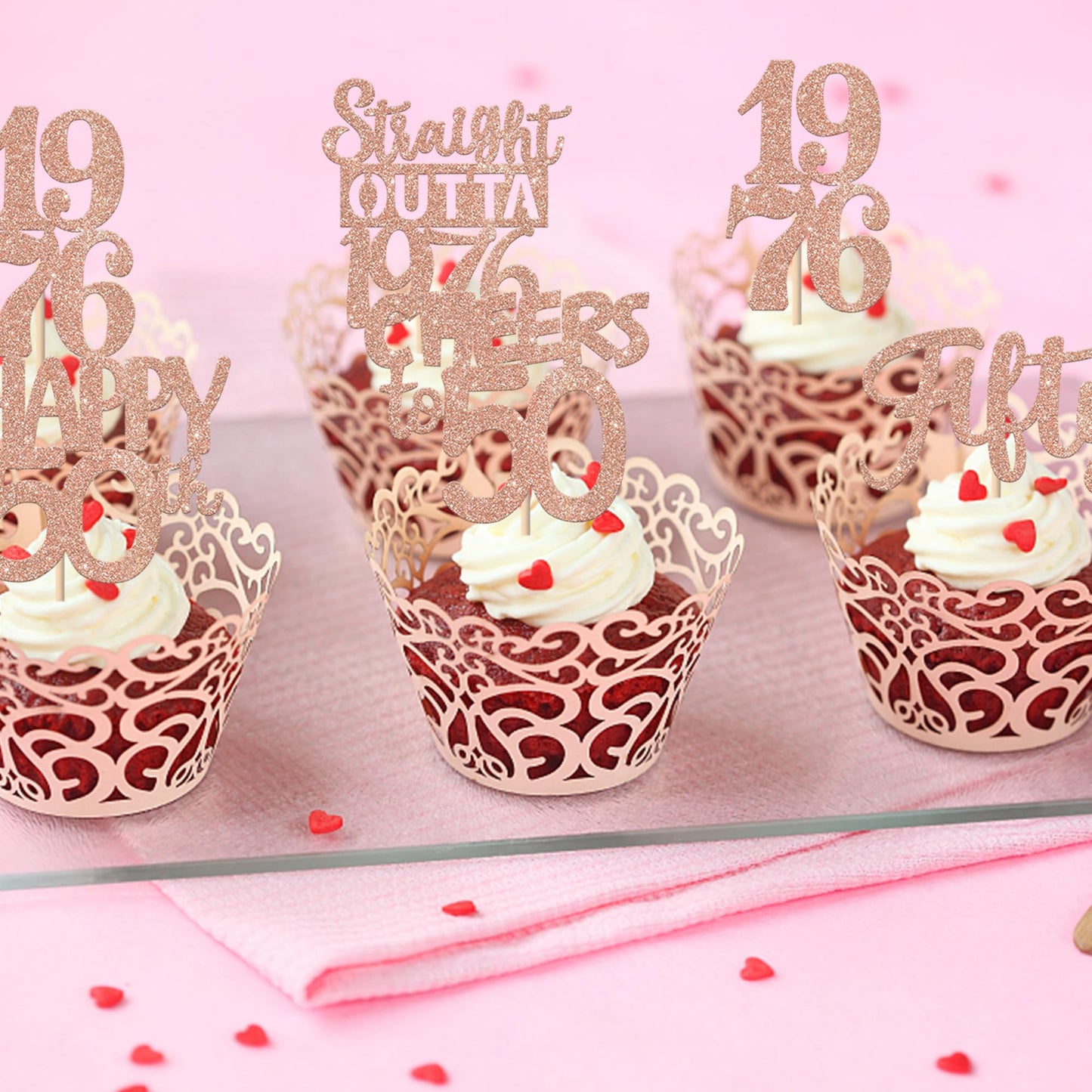 ZHUOWEISM 30Pcs 50th Birthday Cupcake Toppers – Glitter Straight Outta 1976, Rose Gold