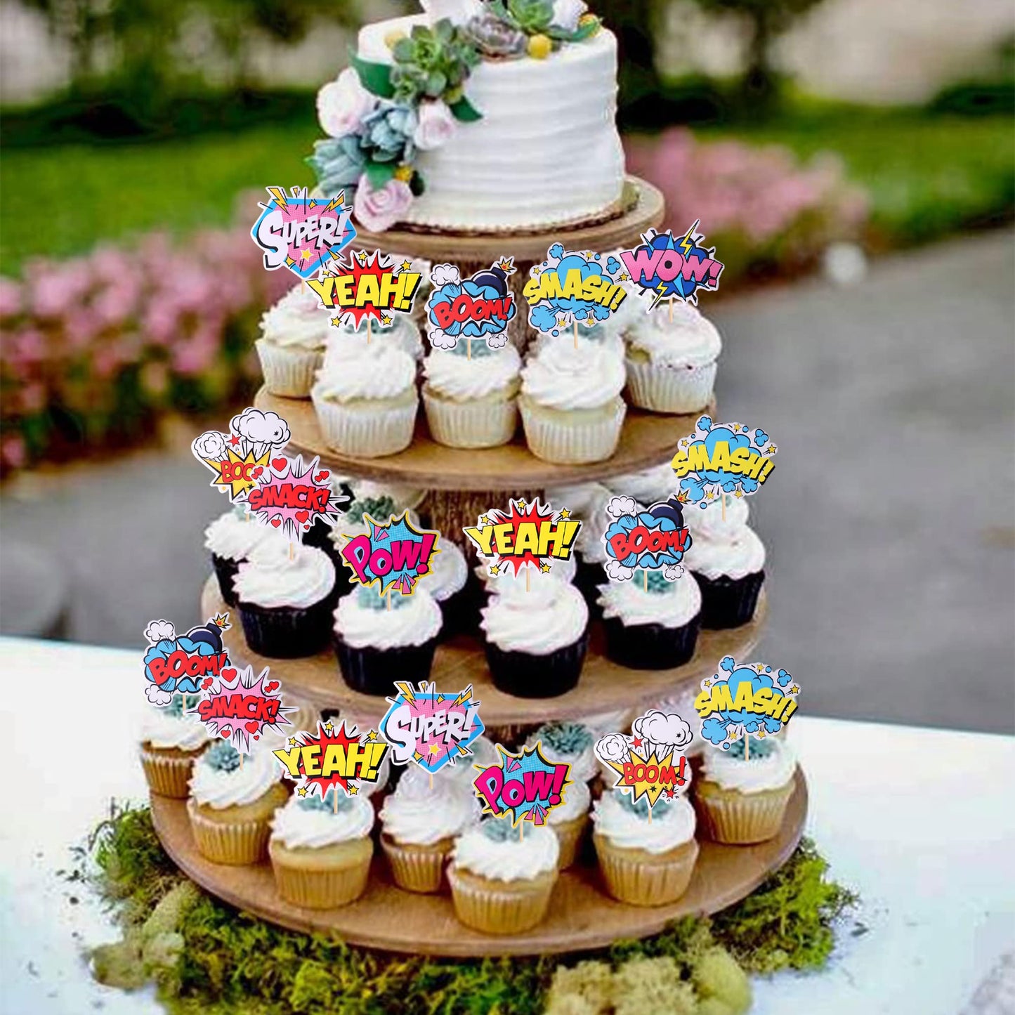 ZHUOWEISM 36 PCS Super Hero Boom Cupcake Toppers & Wrappers for Hero Theme Parties