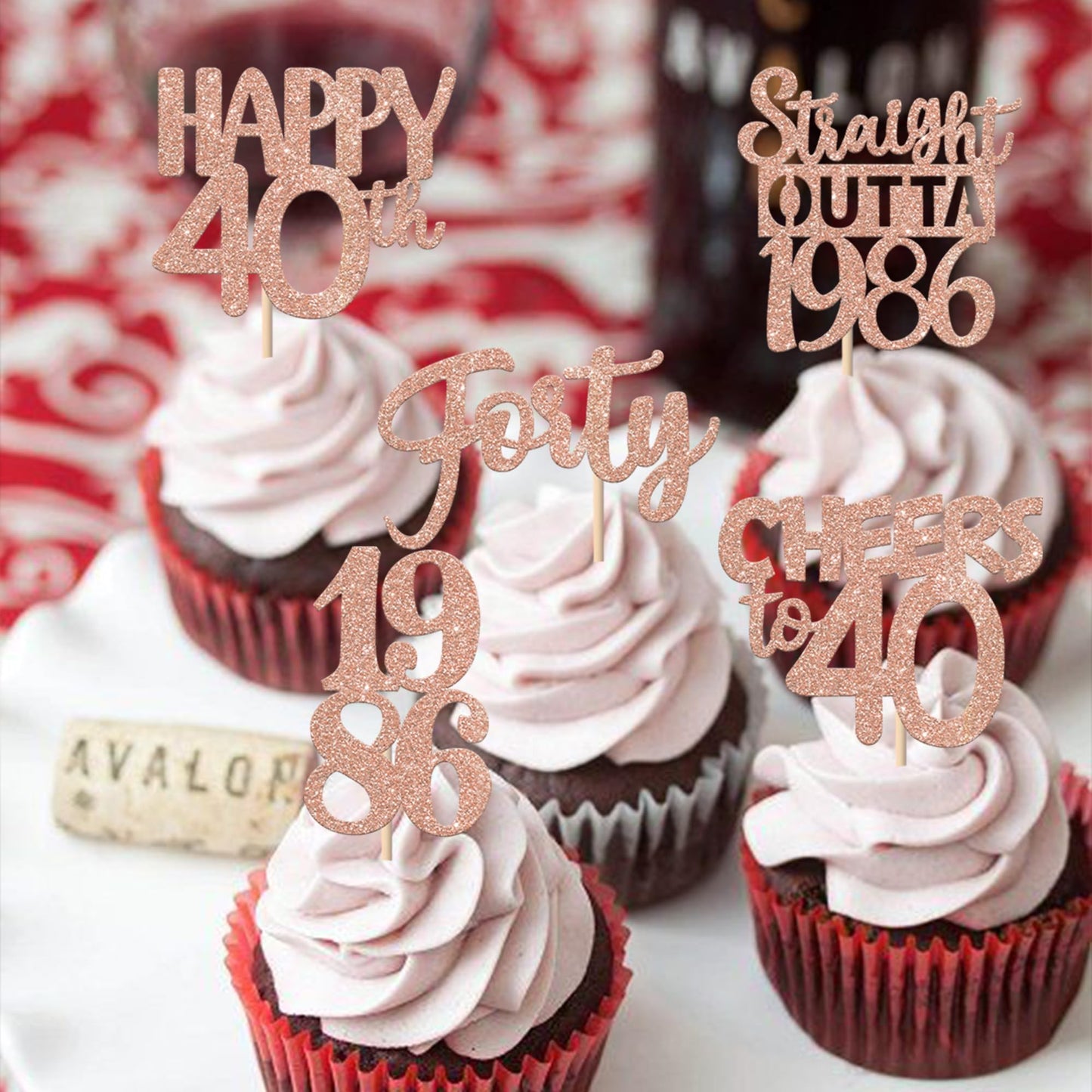 ZHUOWEISM 30Pcs Glitter 40th Birthday Cupcake Toppers — Straight Outta 1986, Rose Gold