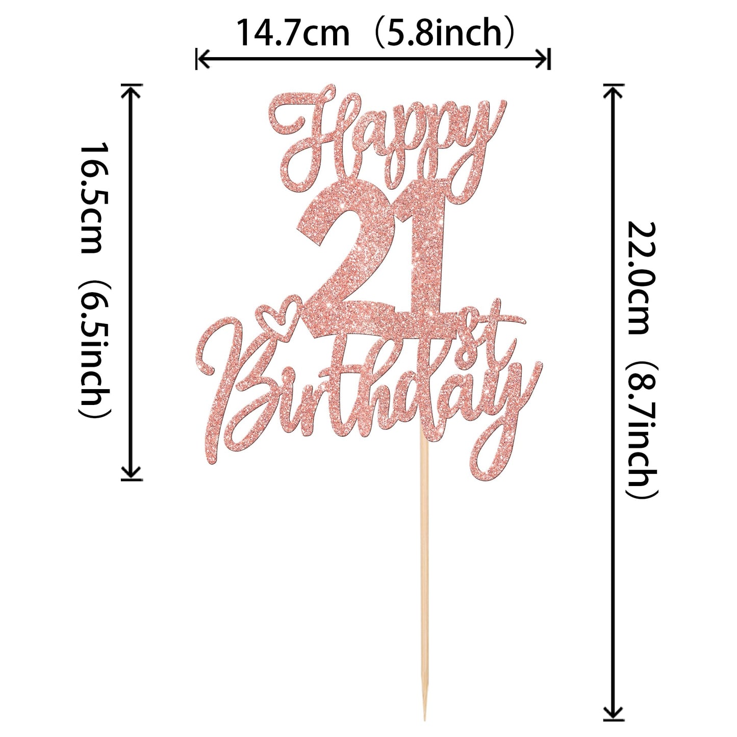 ZHUOWEISM 1pc Happy 21st Birthday Cake Topper - Rose Gold Glitter, Ready-to-Use