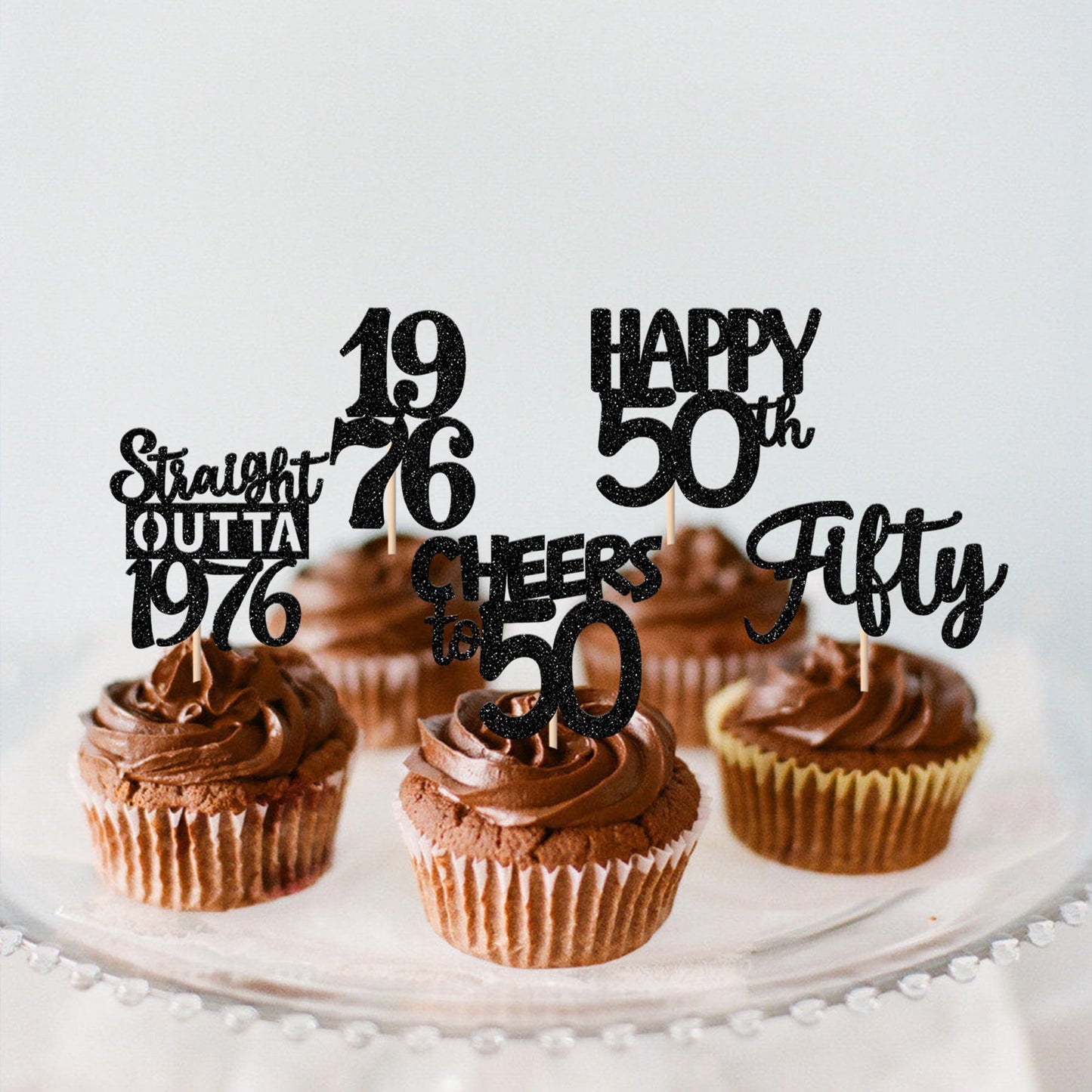 ZHUOWEISM 30Pcs Black 50th Birthday Cupcake Toppers – Glitter Straight Outta 1976