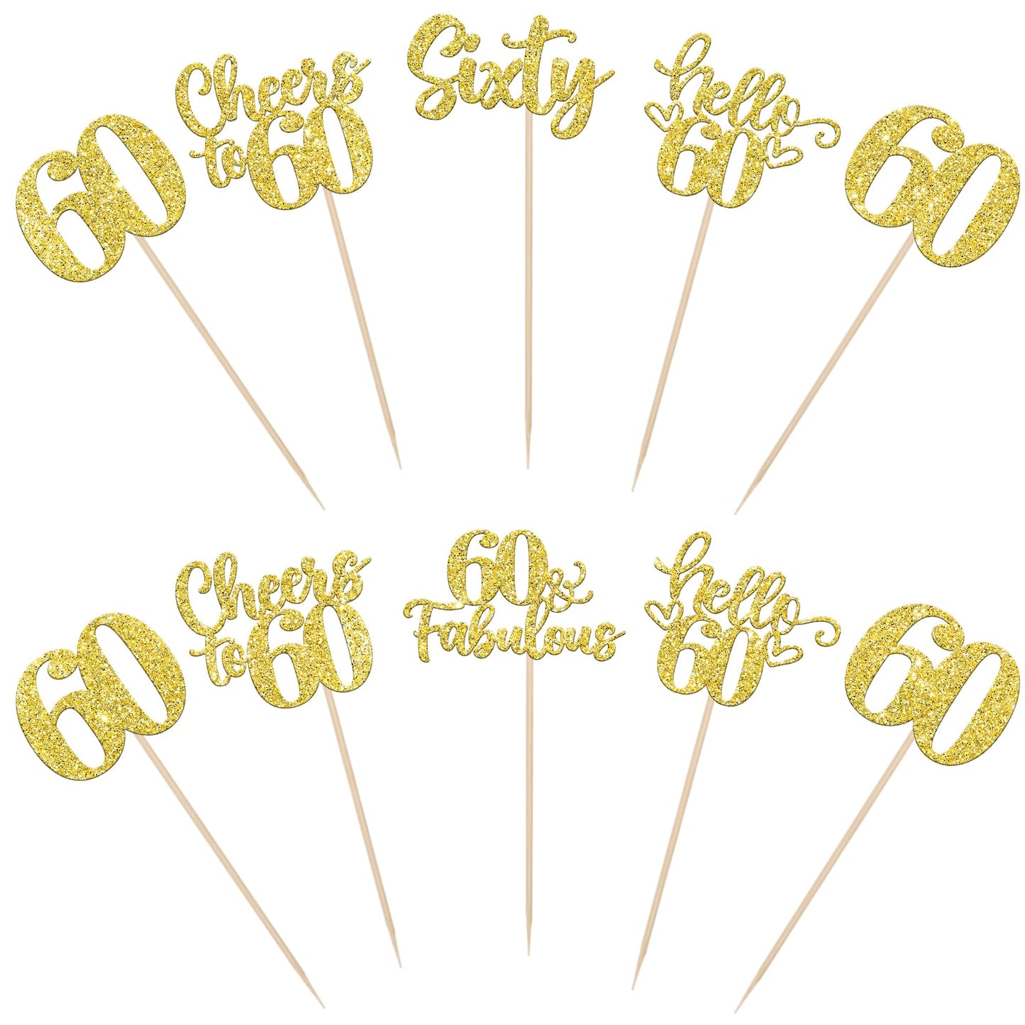 ZHUOWEISM 15Pcs Happy 60th Birthday Centerpiece Sticks – Gold Glitter Floral Decor