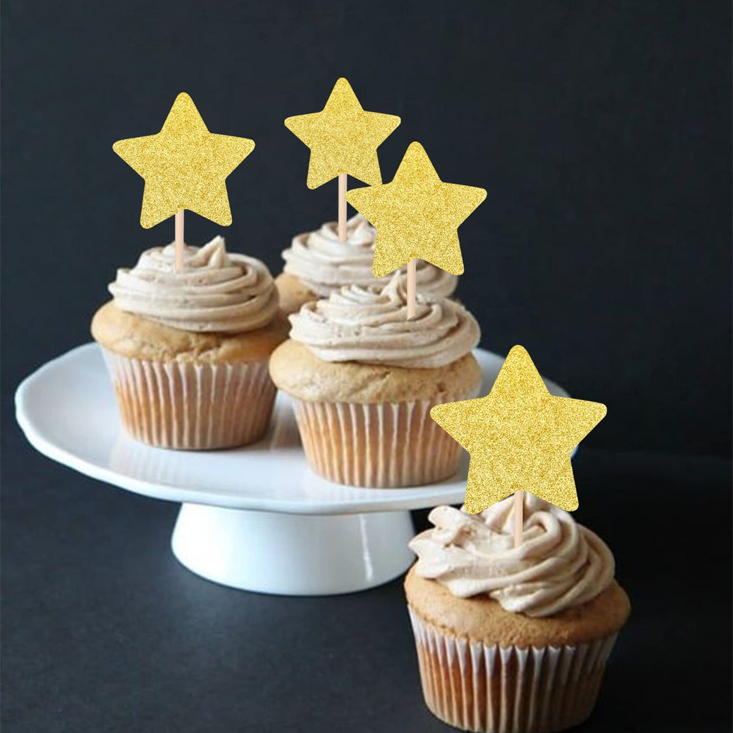 ZHUOWEISM 30 Pcs Gold Glitter Star Cupcake Toppers – Wedding & Party Decor