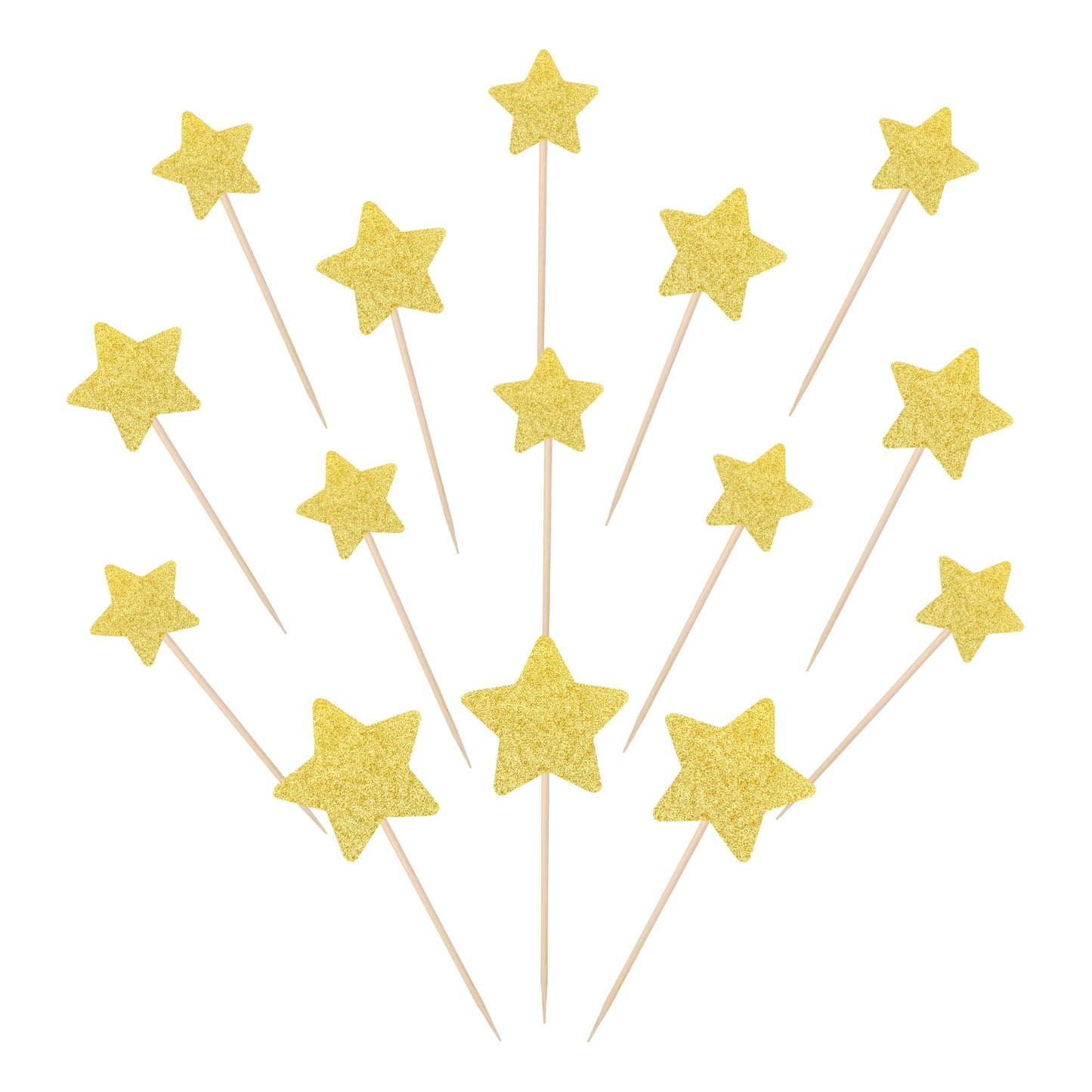 ZHUOWEISM 30 Pcs Gold Glitter Star Cupcake Toppers – Wedding & Party Decor