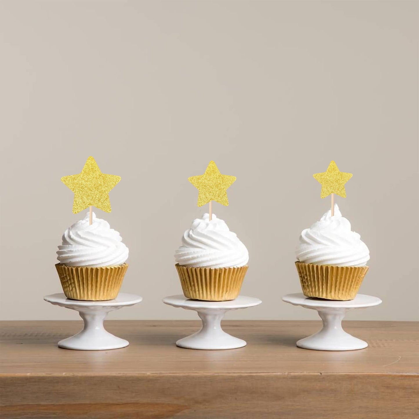 ZHUOWEISM 30 Pcs Gold Glitter Star Cupcake Toppers – Wedding & Party Decor