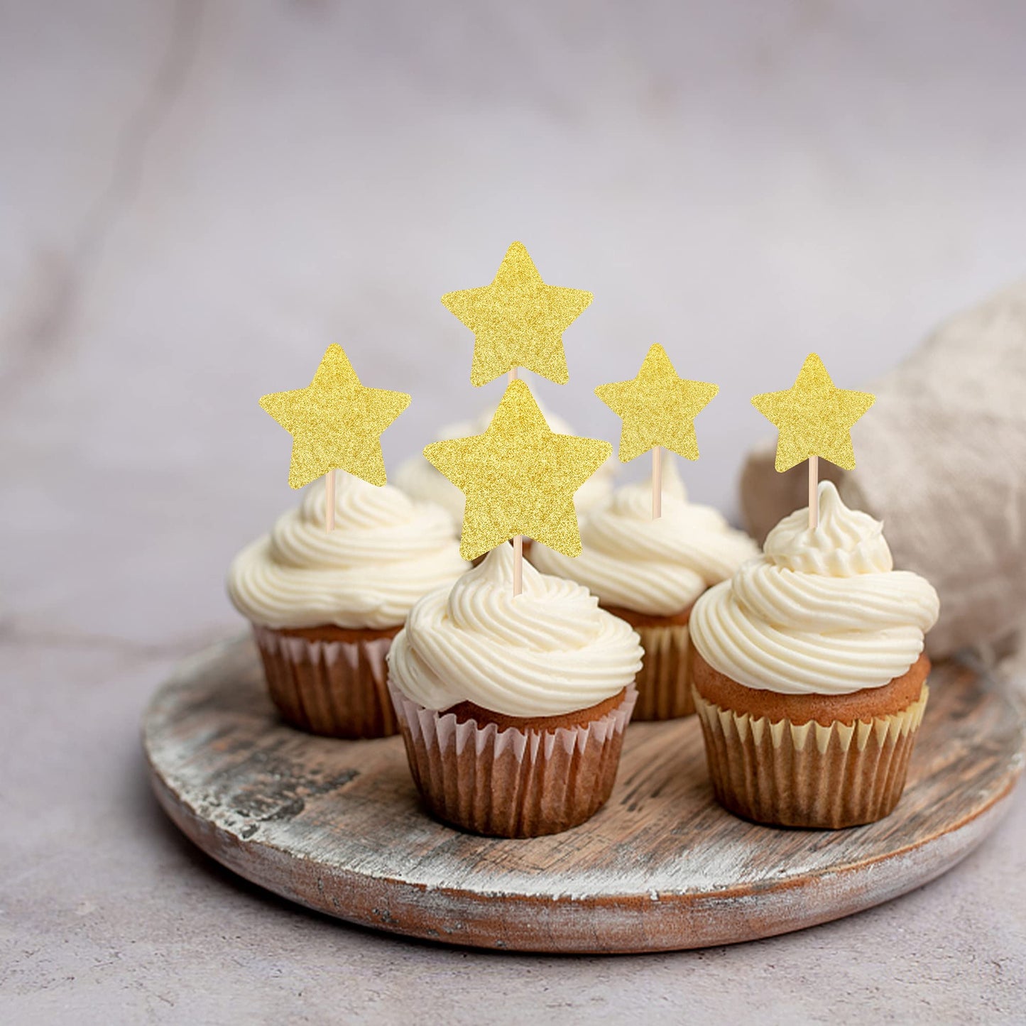 ZHUOWEISM 30 Pcs Gold Glitter Star Cupcake Toppers – Wedding & Party Decor