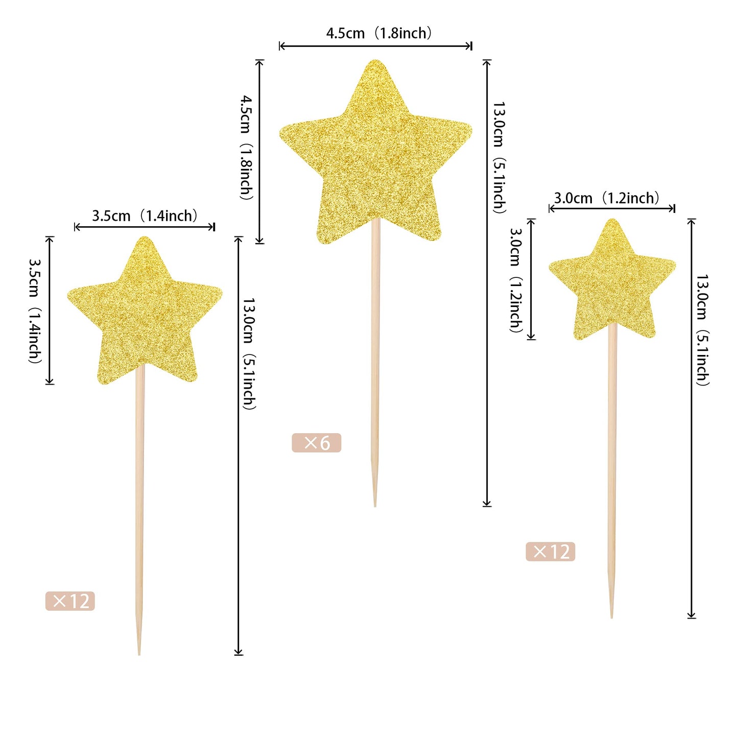 ZHUOWEISM 30 Pcs Gold Glitter Star Cupcake Toppers – Wedding & Party Decor