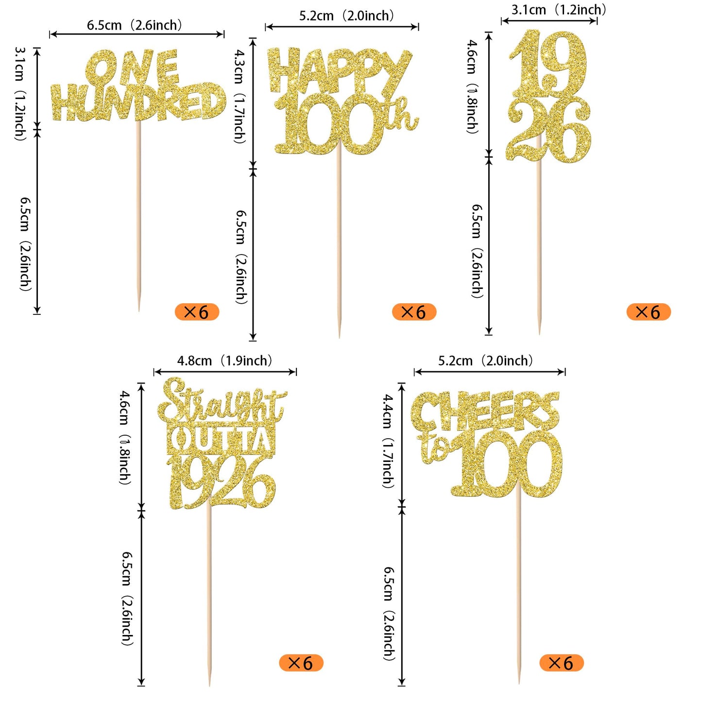 ZHUOWEISM 30PCS Happy 100th Birthday Cupcake Toppers | Gold Glitter, 1926 Theme
