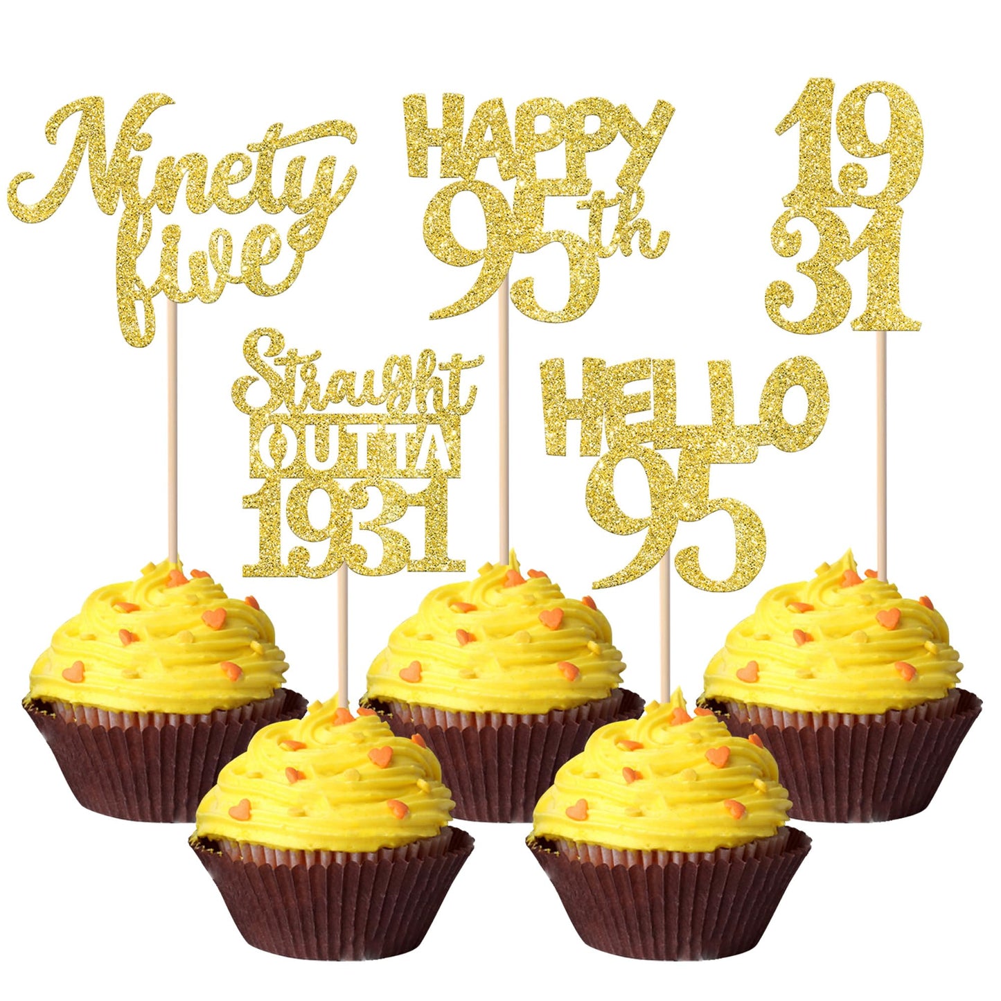 ZHUOWEISM 30PCS Straight Outta 1930 Cupcake Toppers - Gold Glitter for 95th Birthday Party