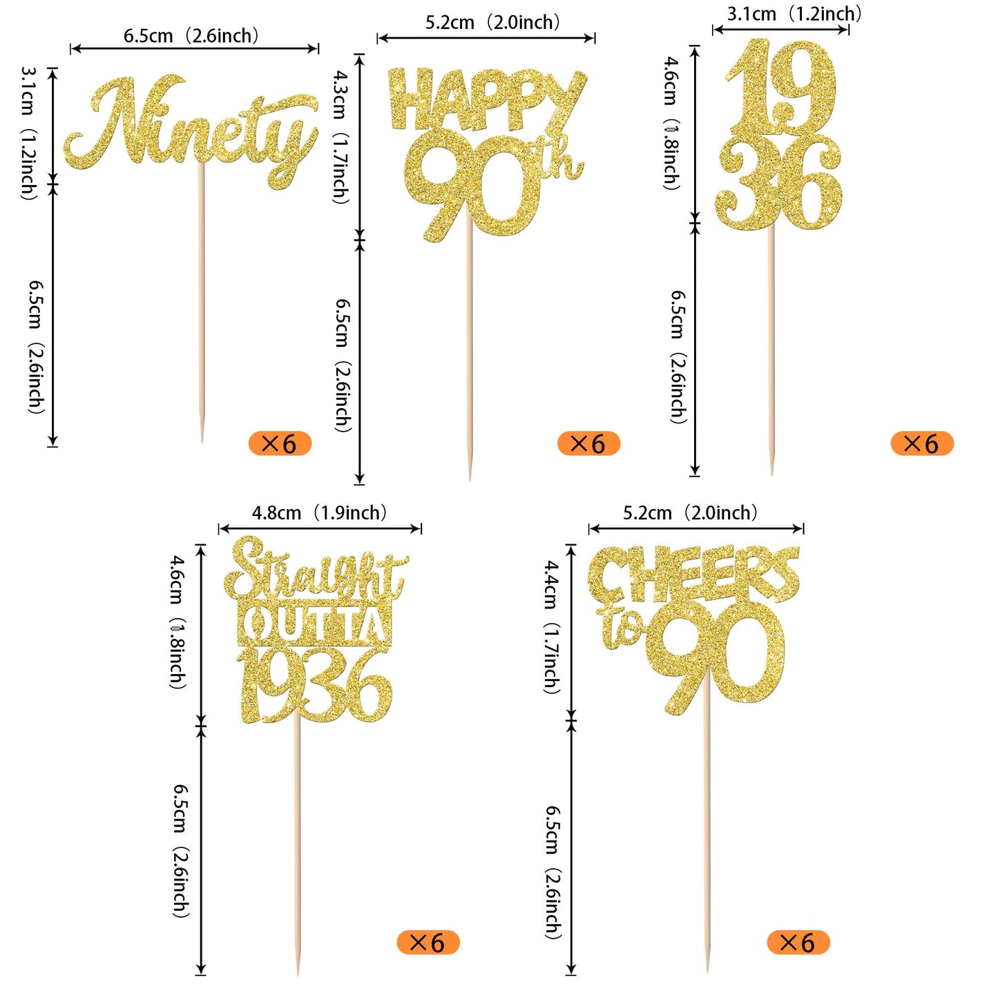 ZHUOWEISM 30Pcs Happy 90th Birthday Cupcake Toppers | Gold Glitter | Straight Outta 1936 - 90 Fabulous Cake Decorations
