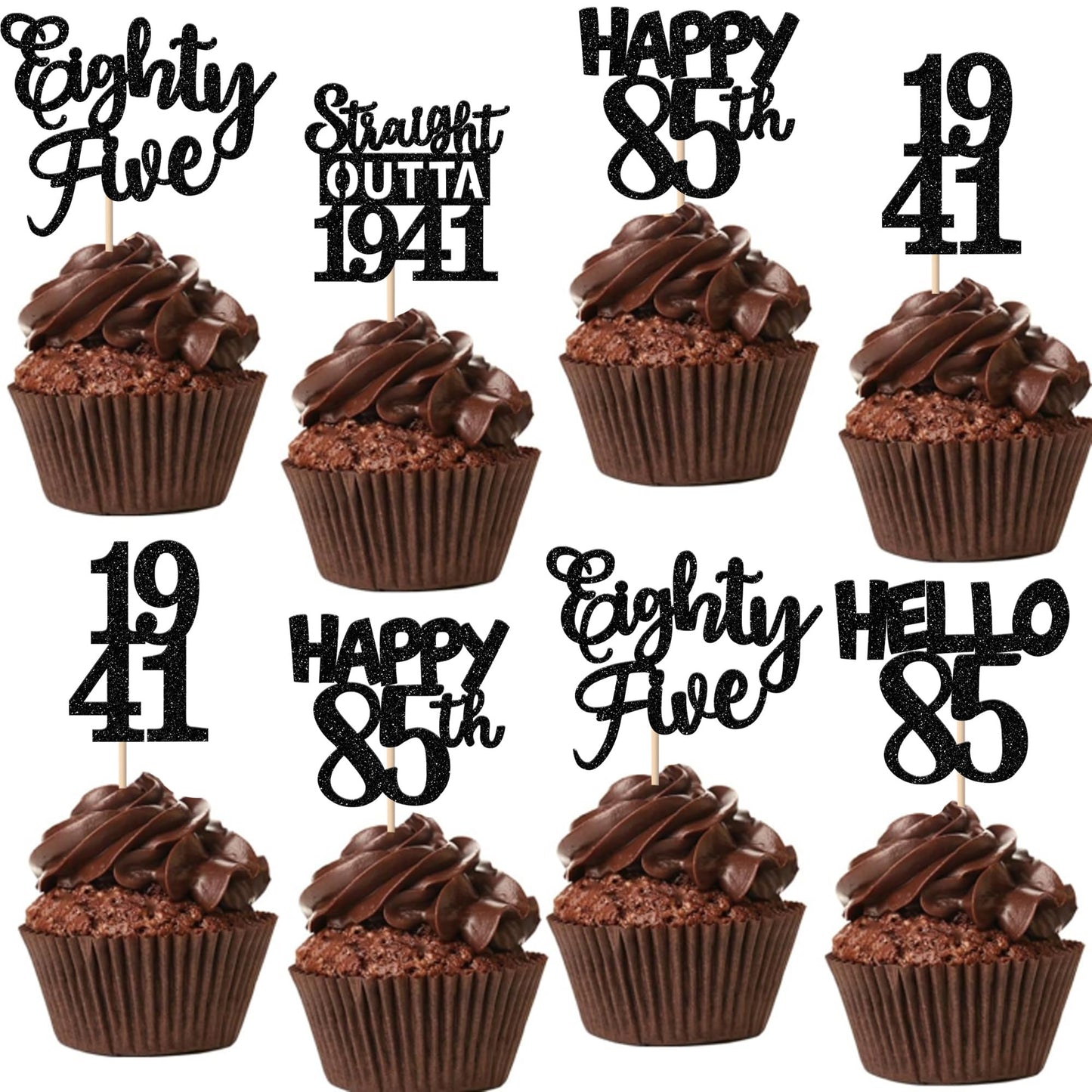ZHUOWEISM 30Pcs Black Glitter 85th Birthday Cupcake Toppers – Straight Outta 1941