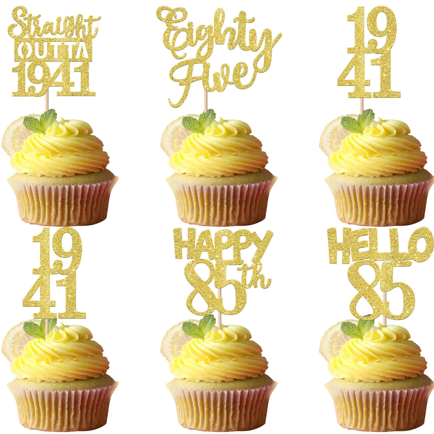ZHUOWEISM 30Pcs Straight Outta 1941 Cupcake Toppers – Gold Glitter 85th Birthday Picks