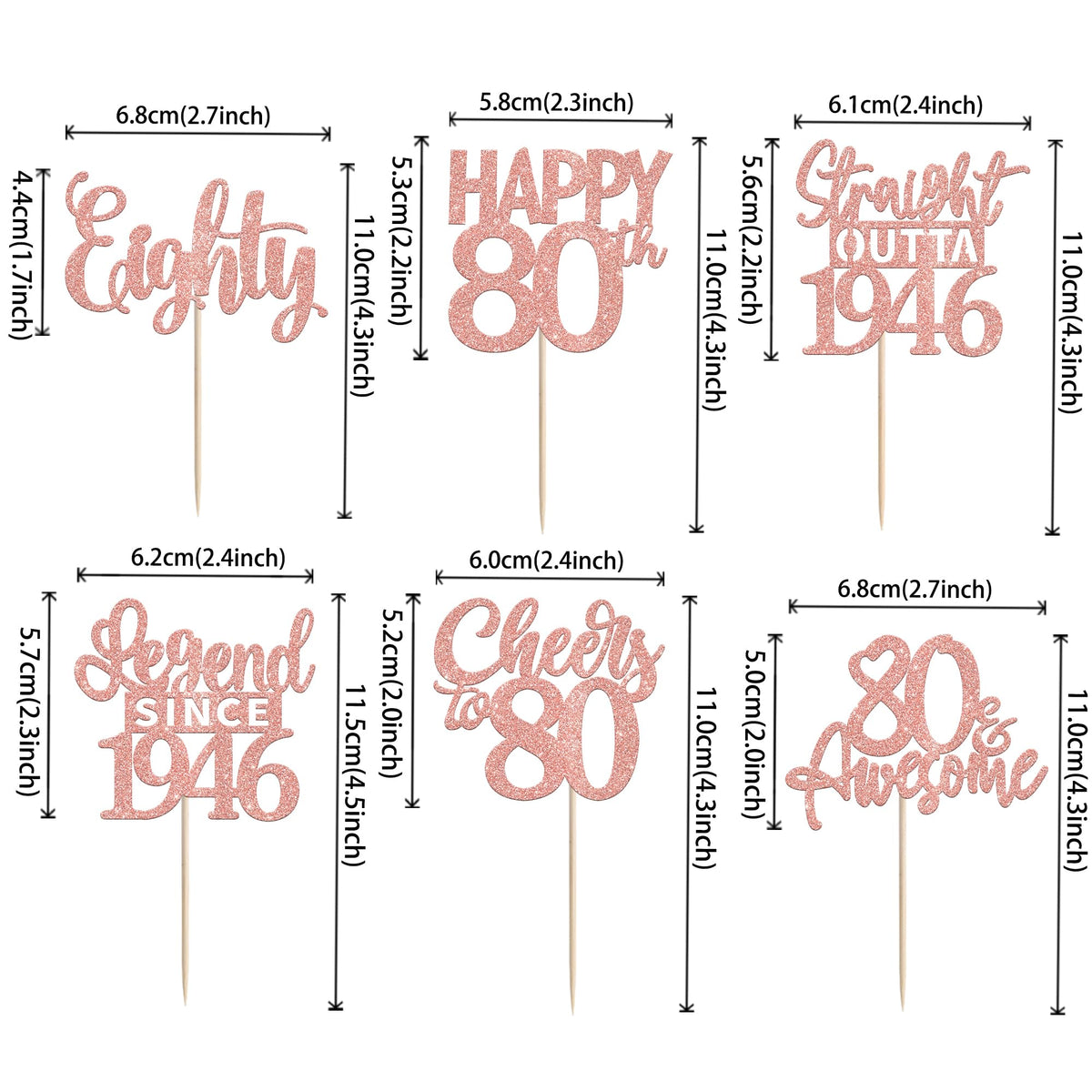 ZHUOWEISM 24Pcs Happy 80th Birthday Cupcake Toppers – Straight Outta 1946 (Rose Gold Glitter)
