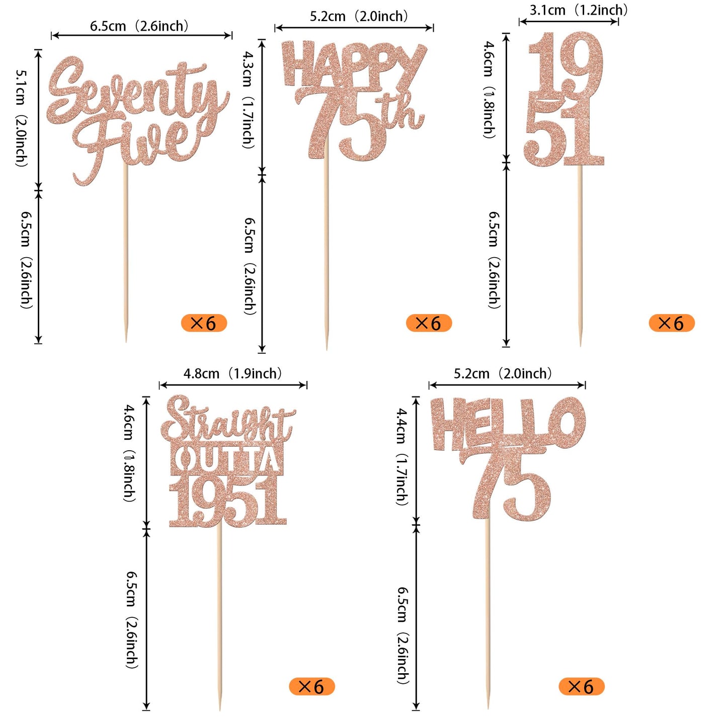 ZHUOWEISM 30Pcs 75th Birthday Cupcake Toppers Glitter Seventy Five - Straight Outta 1951 Rose Gold