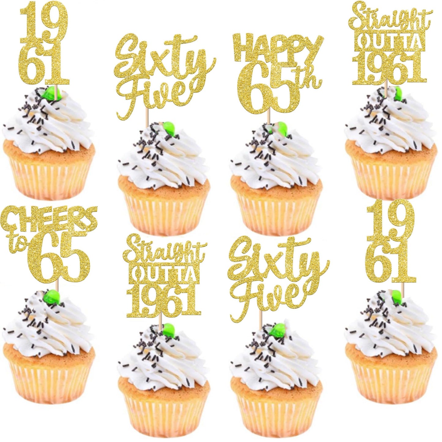 ZHUOWEISM 30Pcs Straight Outta 1961 Cupcake Toppers – Gold Glitter 65th Birthday Picks