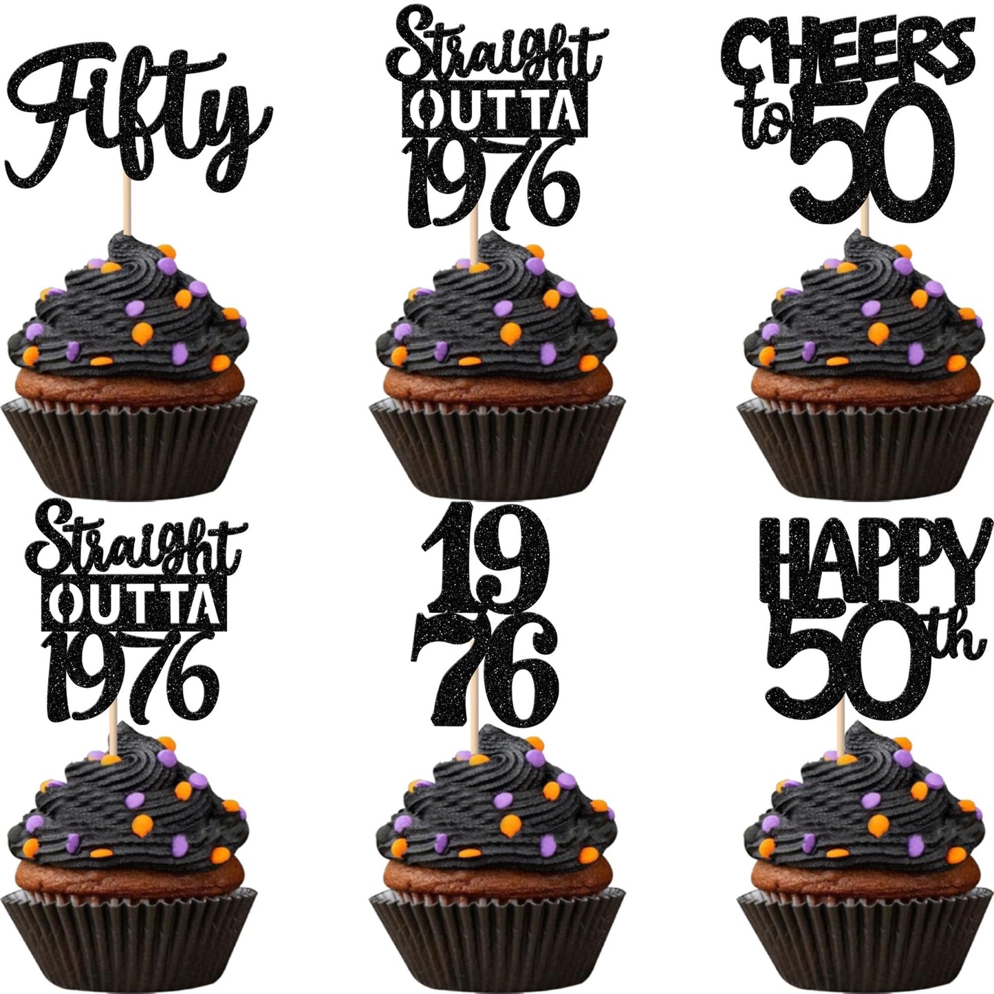 ZHUOWEISM 30Pcs Black 50th Birthday Cupcake Toppers – Glitter Straight Outta 1976
