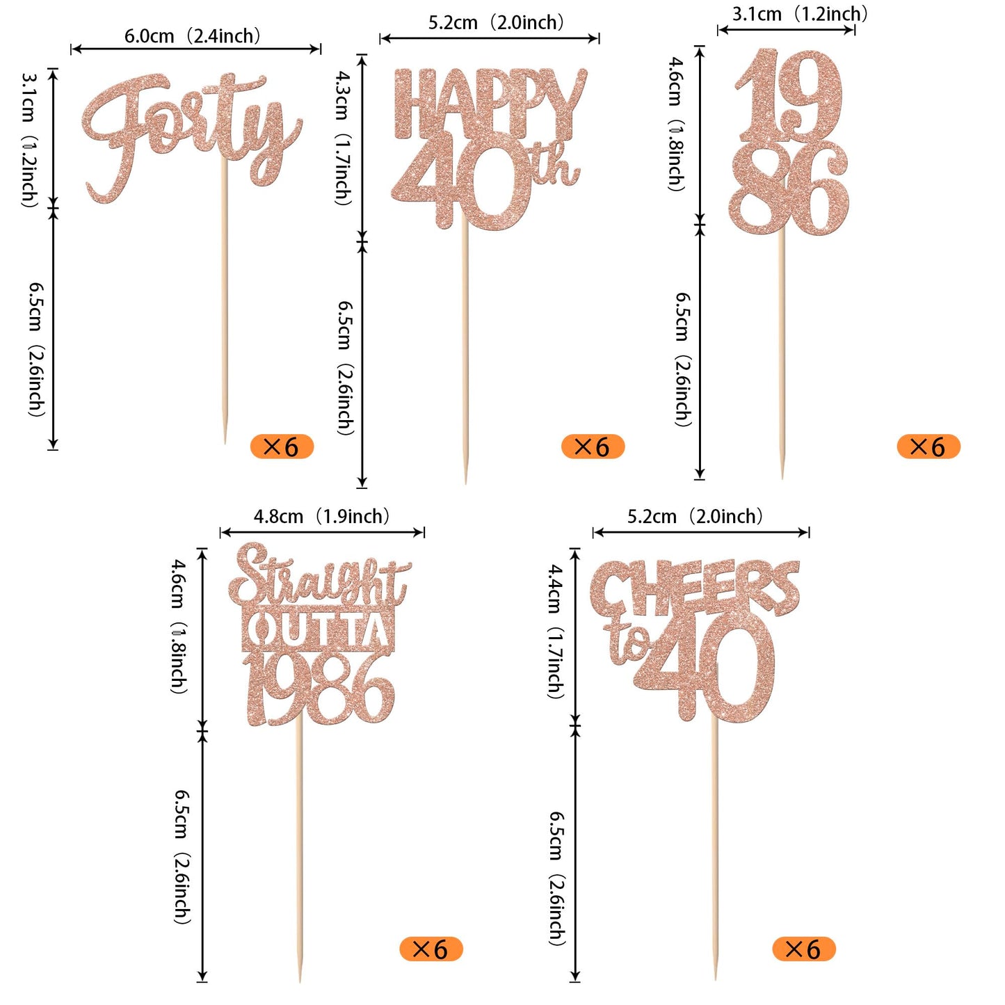 ZHUOWEISM 30Pcs Glitter 40th Birthday Cupcake Toppers — Straight Outta 1986, Rose Gold