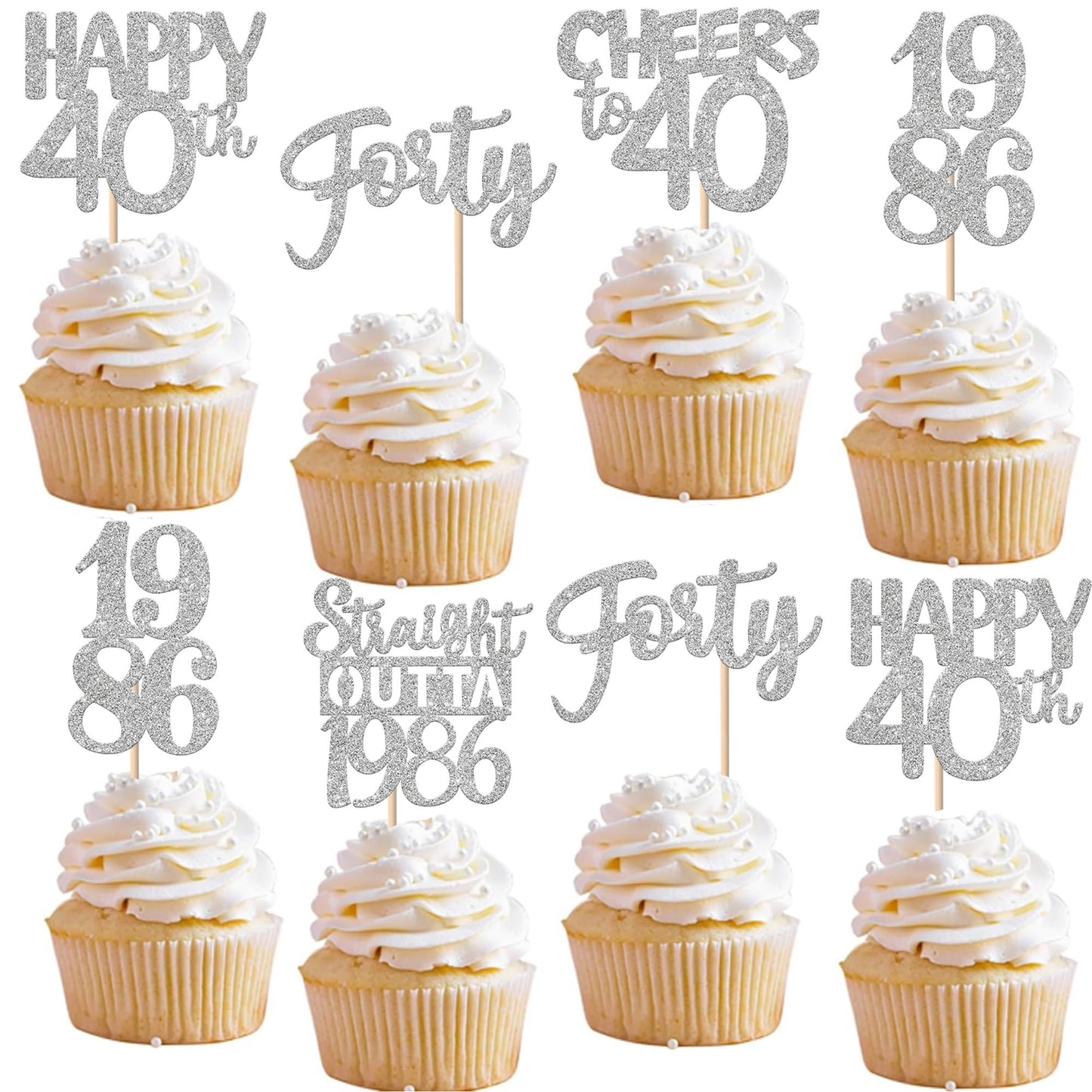 ZHUOWEISM 30Pcs Glitter Forty Cupcake Toppers | Straight Outta 1986 Birthday & Anniversary