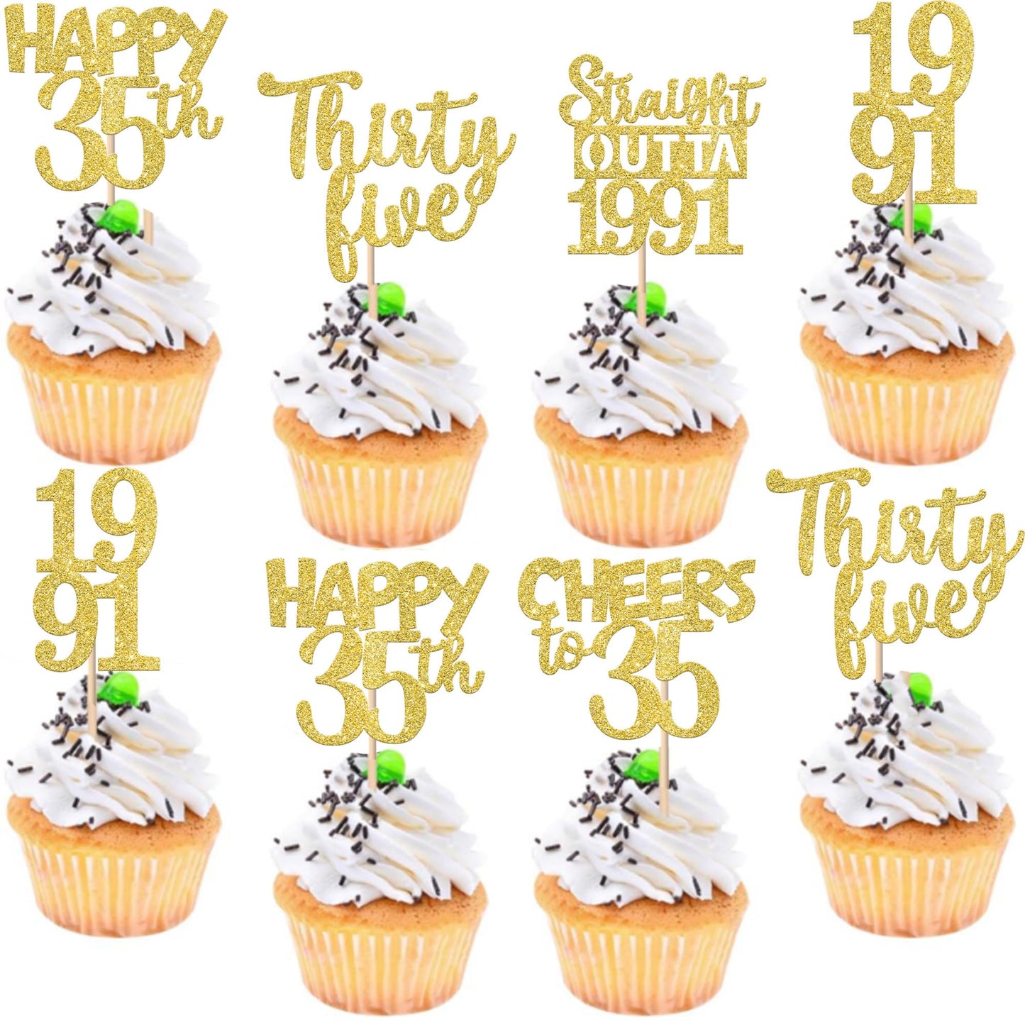 ZHUOWEISM 30PCS Straight Outta 1991 Cupcake Toppers – Gold Glitter for 35th Birthday