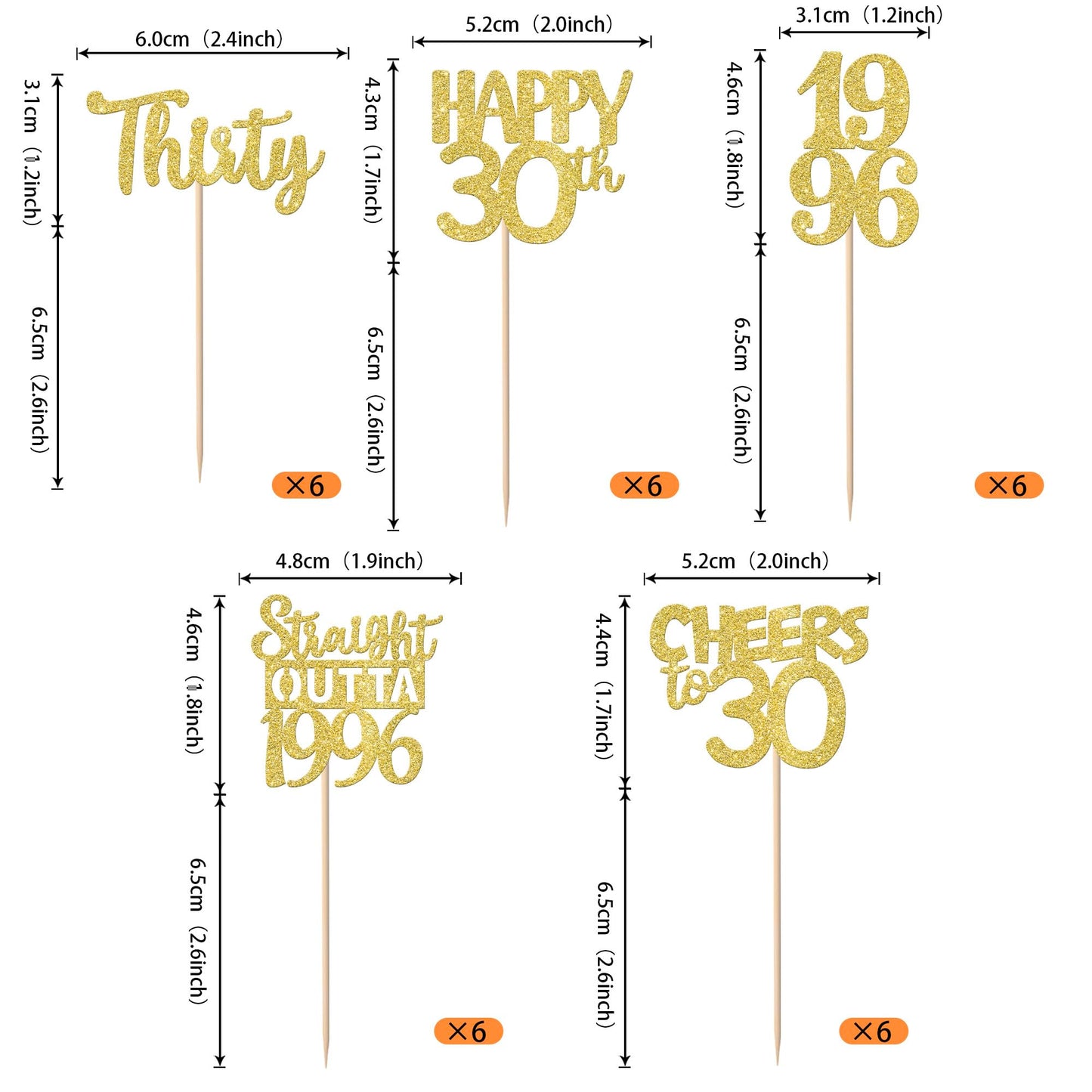 ZHUOWEISM 30PCS Straight Outta 1996 Cupcake Toppers - Gold Glitter 30th Birthday Picks
