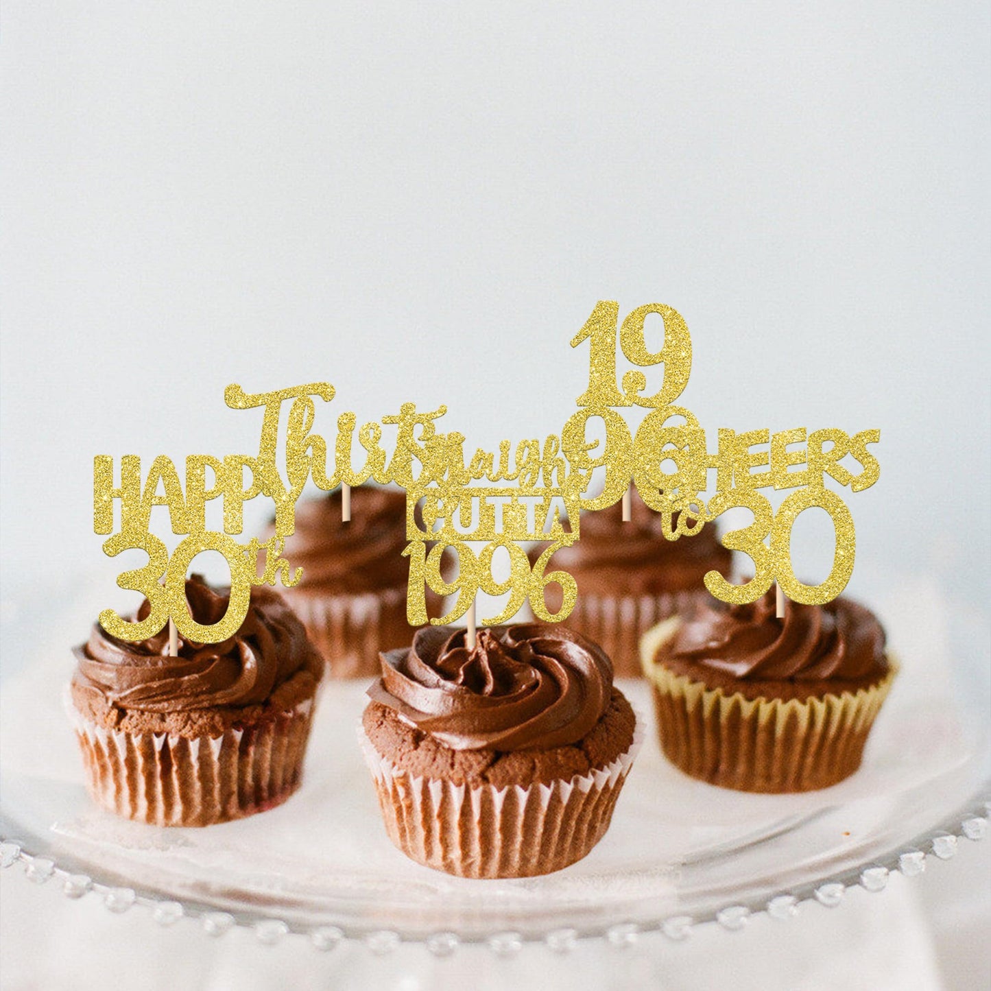 ZHUOWEISM 30PCS Straight Outta 1996 Cupcake Toppers - Gold Glitter 30th Birthday Picks