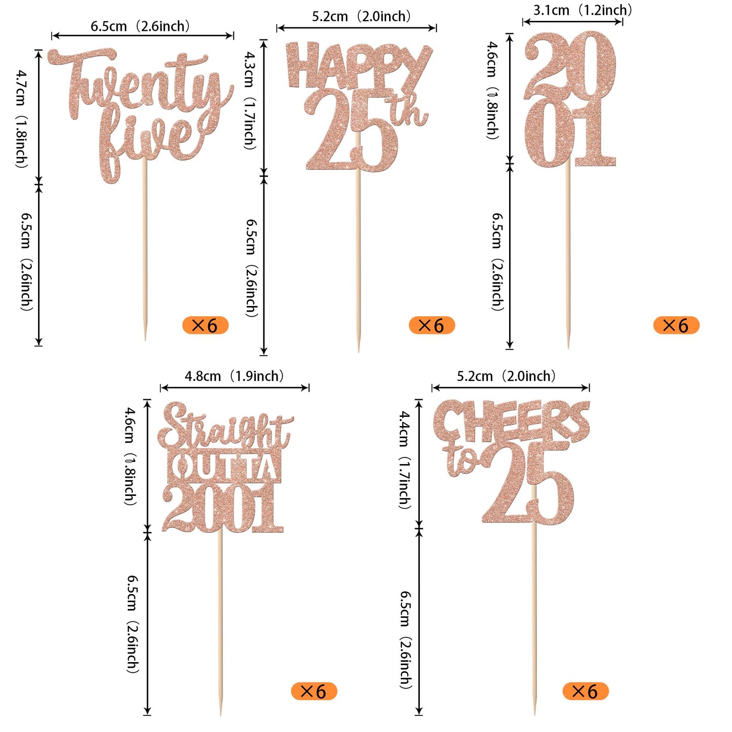 ZHUOWEISM 30Pcs Rose Gold 25th Birthday Cupcake Toppers Glitter – Straight Outta 2001