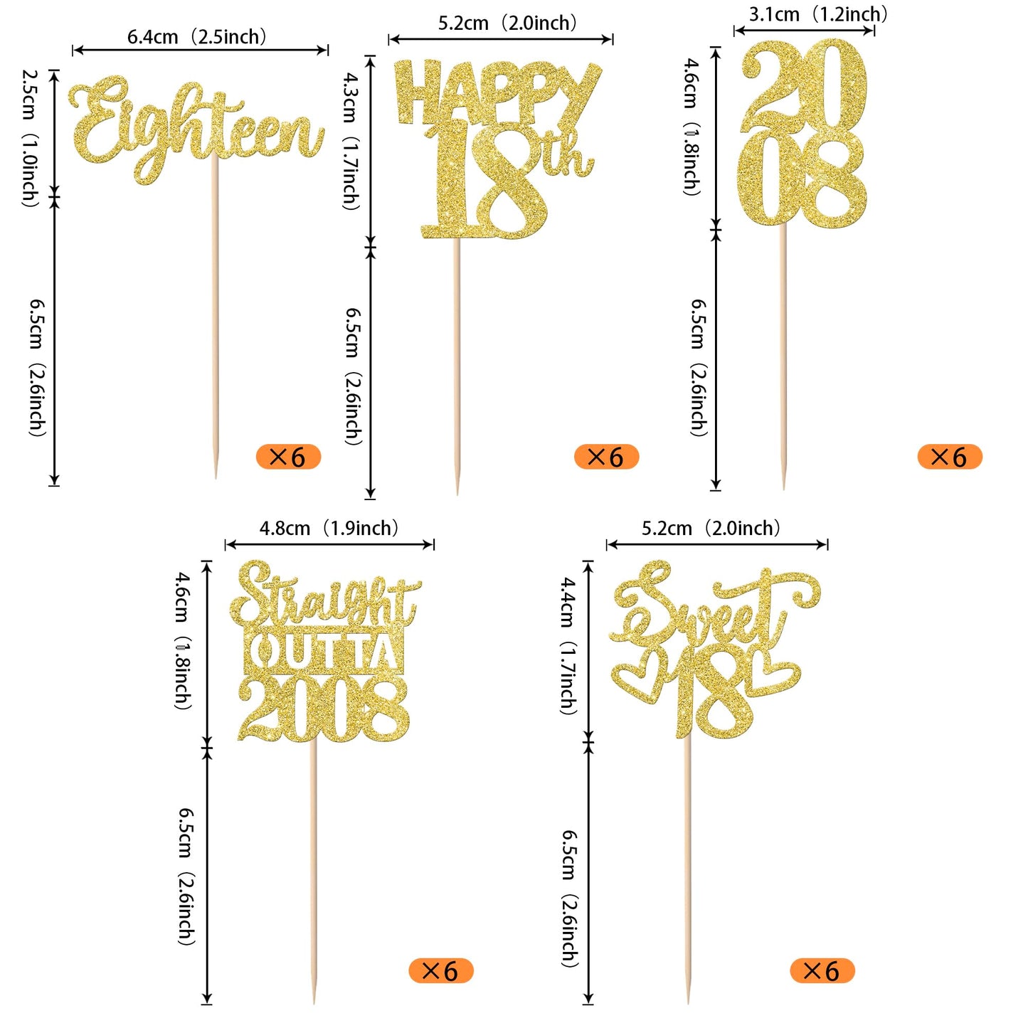 ZHUOWEISM 30Pcs Happy 18th Birthday Cupcake Toppers - Gold Glitter Straight Outta 2008