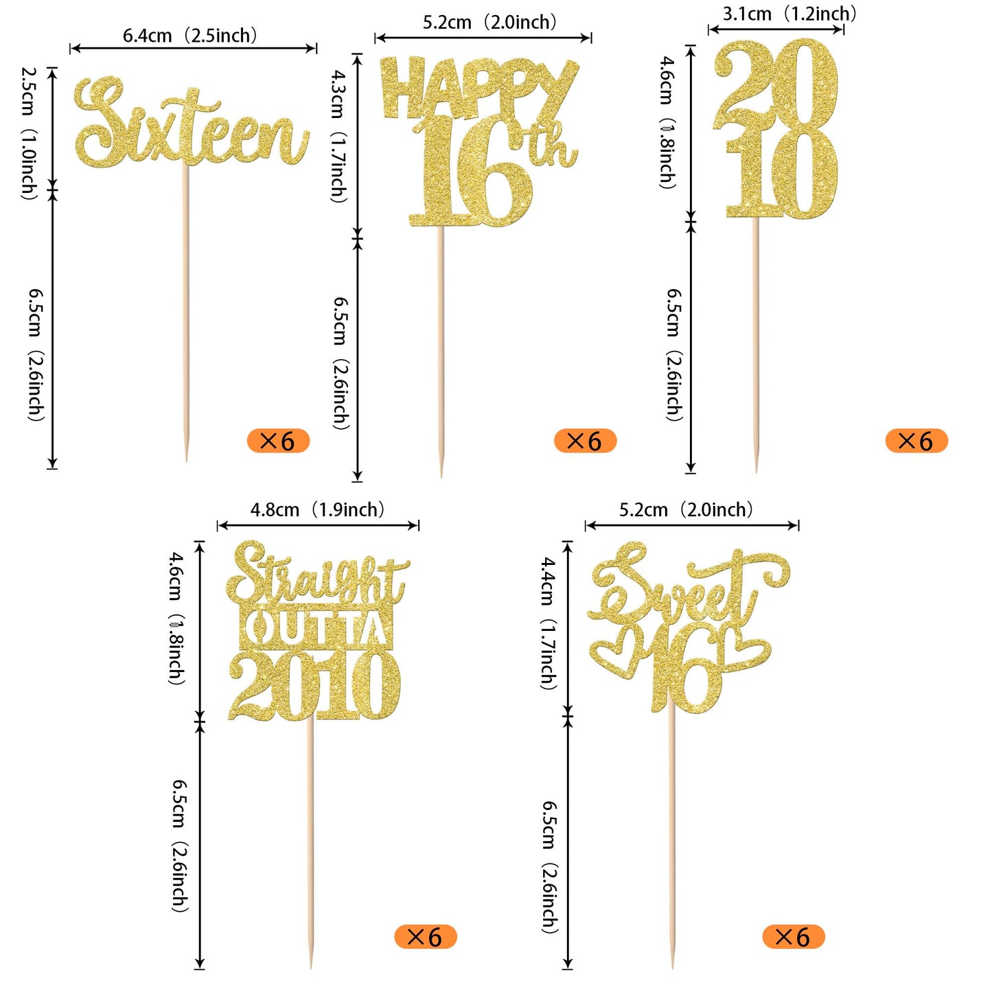 ZHUOWEISM 30Pcs Happy 16th Birthday Cupcake Toppers | Gold Glitter 'Straight Outta 2010' Picks