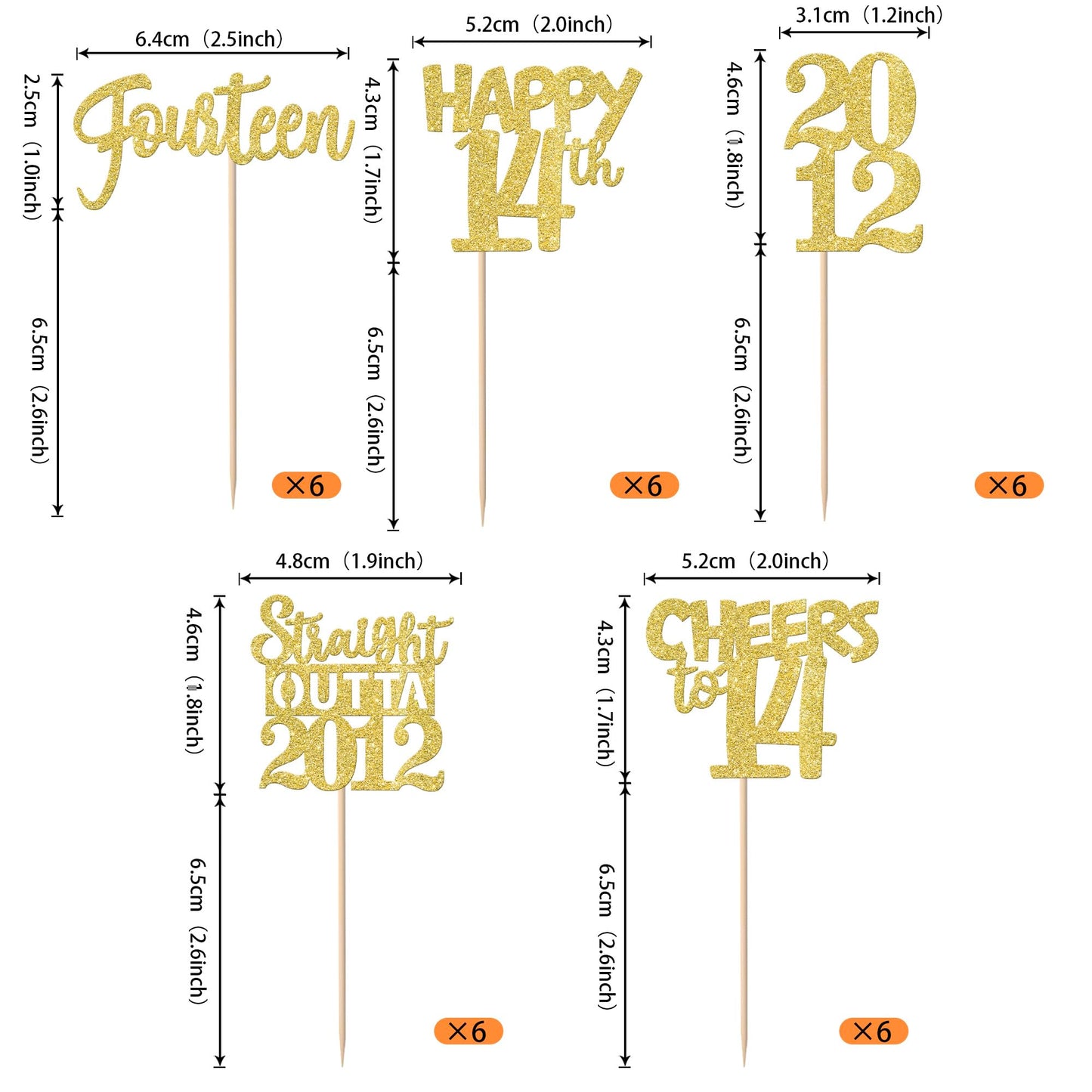 ZHUOWEISM 30Pcs Straight Outta 2012 Cupcake Toppers – Gold Glitter 14th Birthday Party Picks