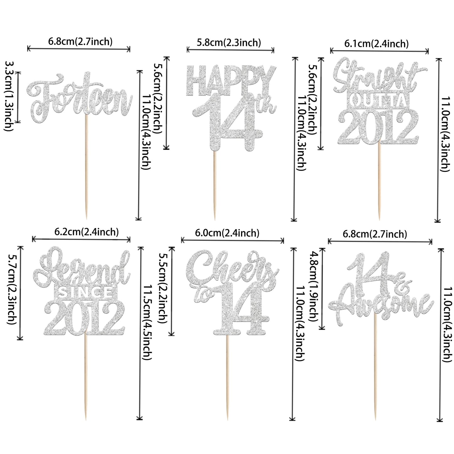ZHUOWEISM 24Pcs Silver Happy 14th Birthday Cupcake Toppers | Straight Outta 2012