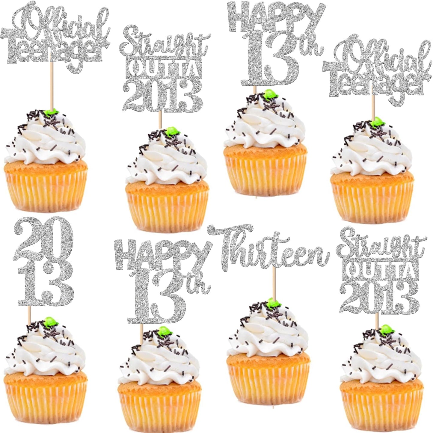 ZHUOWEISM 30PCS Glitter Cupcake Toppers – Straight Outta 2013 13th Birthday Party Picks