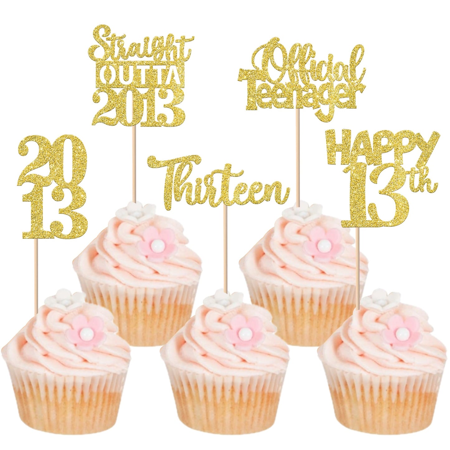 ZHUOWEISM 30Pcs Happy 13th Birthday Cupcake Toppers - Gold Glitter Straight Outta 2013