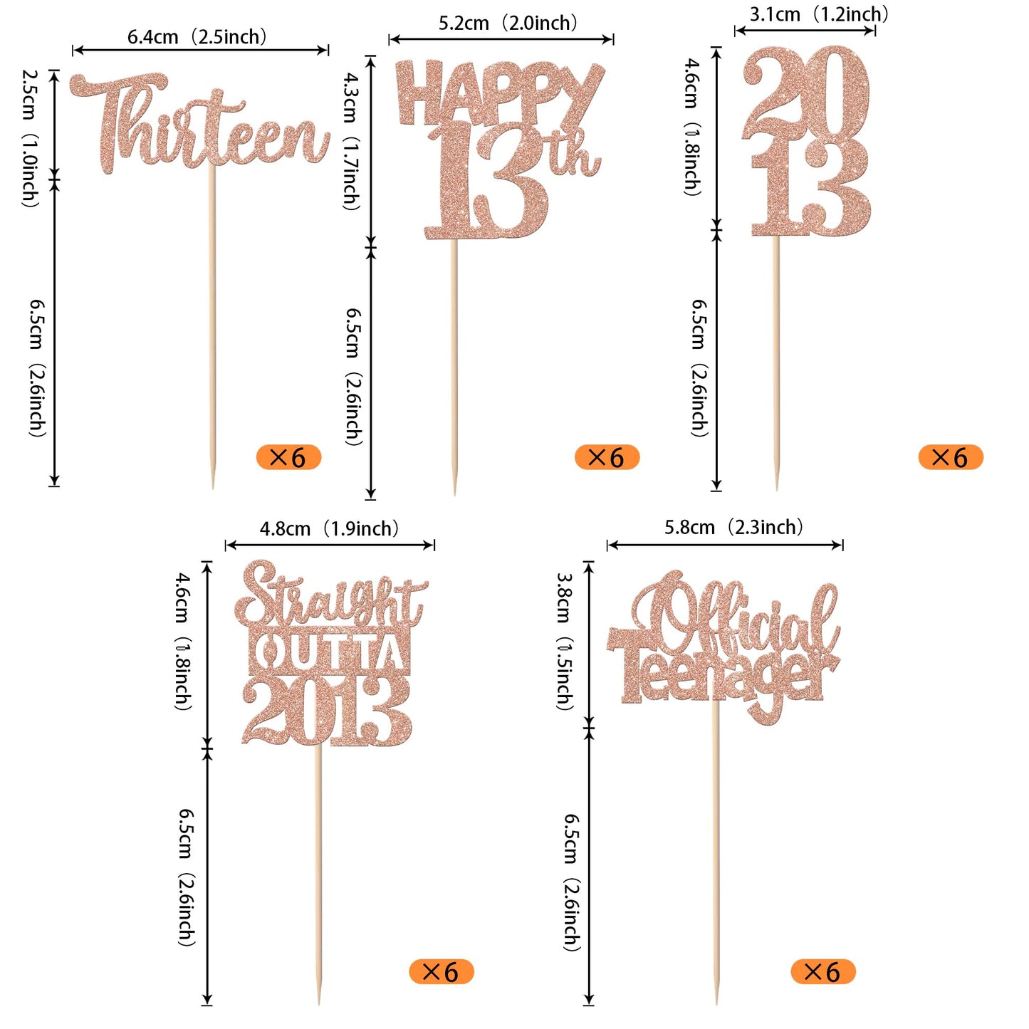 ZHUOWEISM 30Pcs 13th Birthday Cupcake Toppers – Glitter Rose Gold, Straight Outta 2013