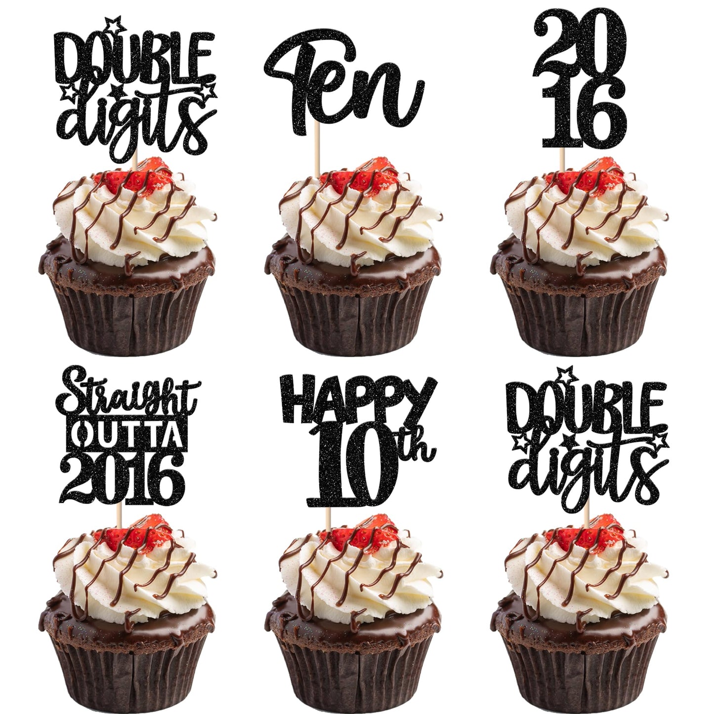 ZHUOWEISM 30Pcs Black 10th Birthday Cupcake Toppers – Glitter Straight Outta 2016