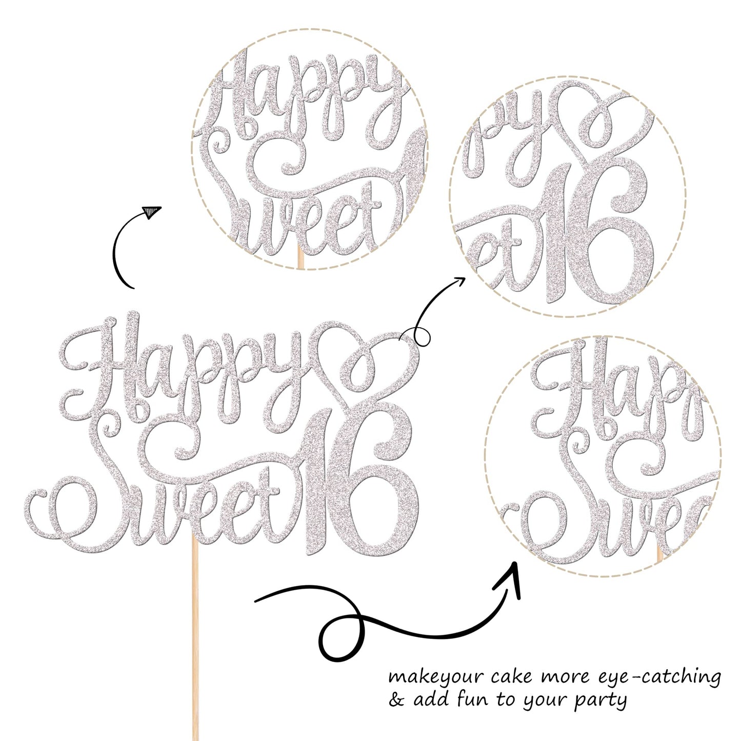 ZHUOWEISM Happy Sweet 16 Cake Topper – Glitter 16th Birthday Party Decor