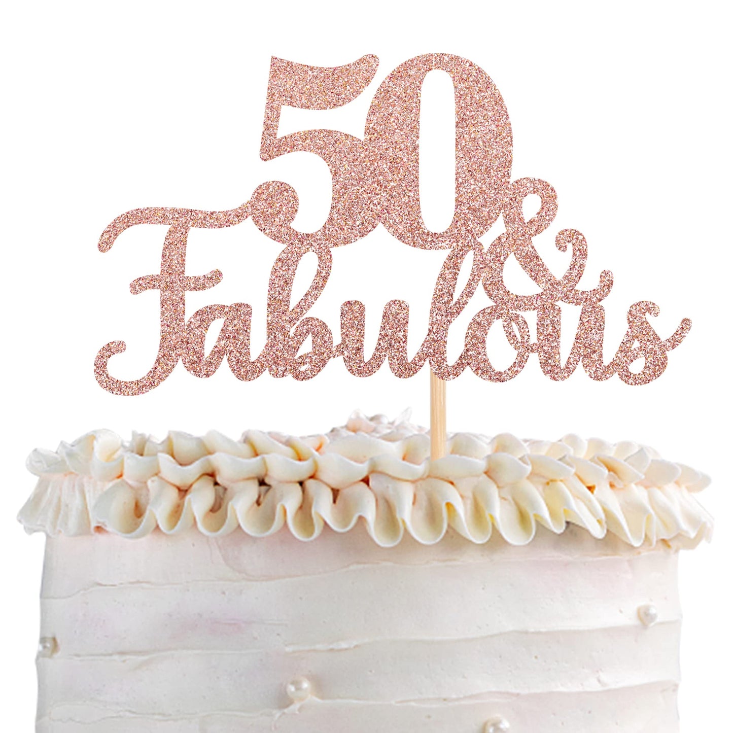 ZHUOWEISM 50 & Fabulous Cake Topper – Rose Gold Glitter for 50th Birthday