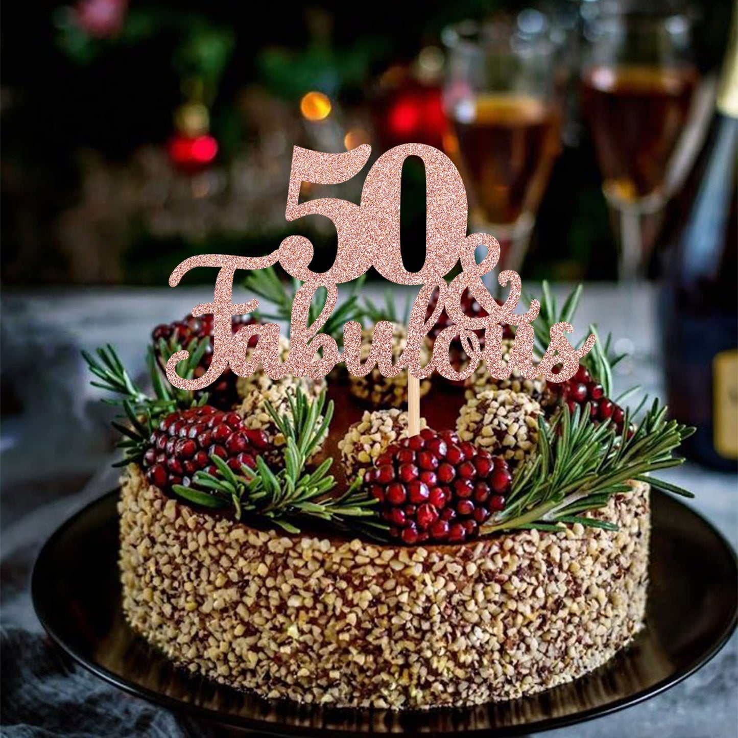 ZHUOWEISM 50 & Fabulous Cake Topper – Rose Gold Glitter for 50th Birthday