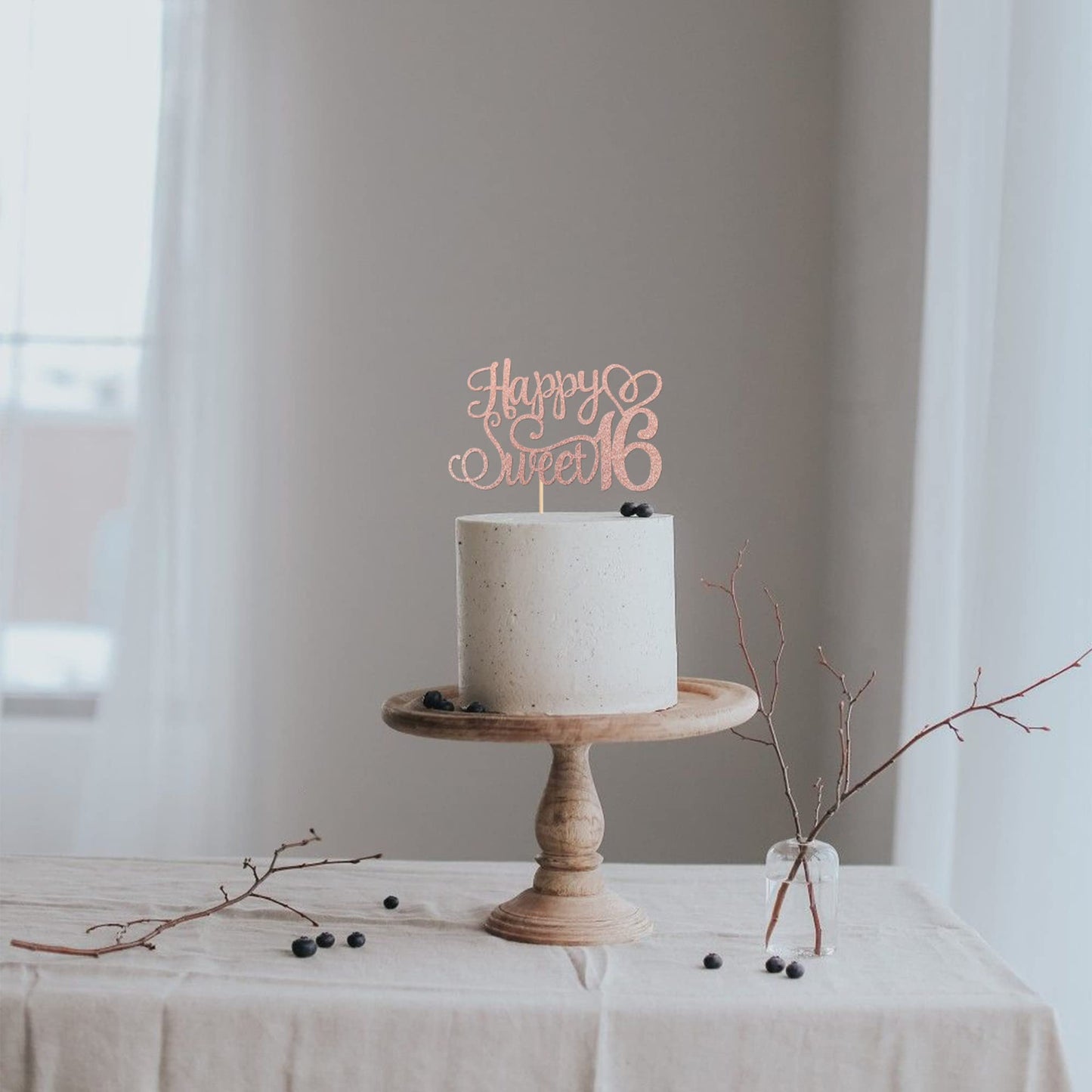 ZHUOWEISM Happy Sweet 16 Cake Topper – Rose Gold Glitter, 6x8.7 in