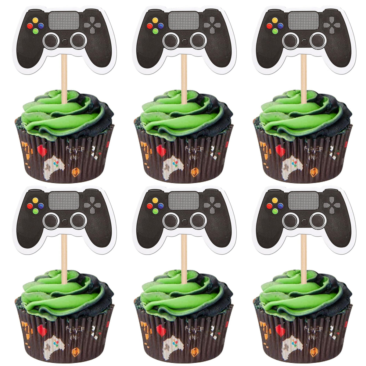 ZHUOWEISM 40 Pcs Video Game Controllers Cupcake Toppers - Double-Sided Game On Controllers Picks