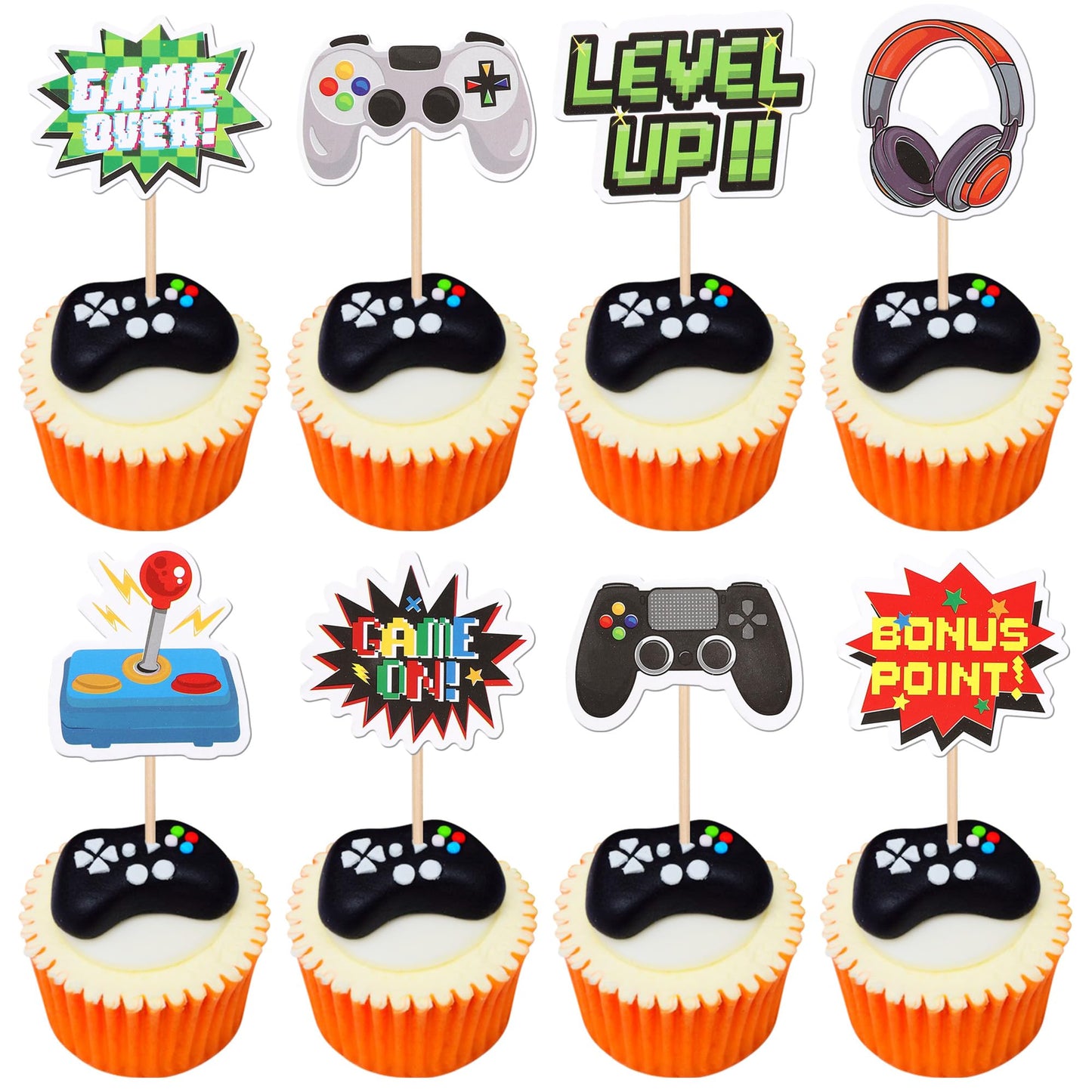 ZHUOWEISM 40 PCS Video Game Cupcake Toppers – Double-Sided Game On Controllers for Party Cakes