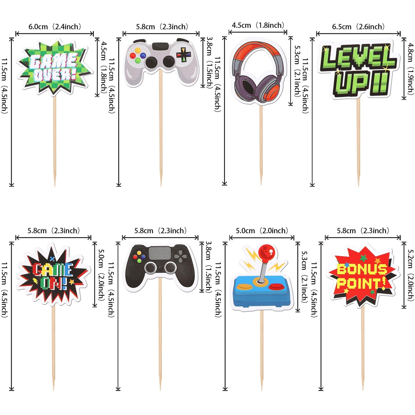 ZHUOWEISM 40 PCS Video Game Cupcake Toppers – Double-Sided Game On Controllers for Party Cakes