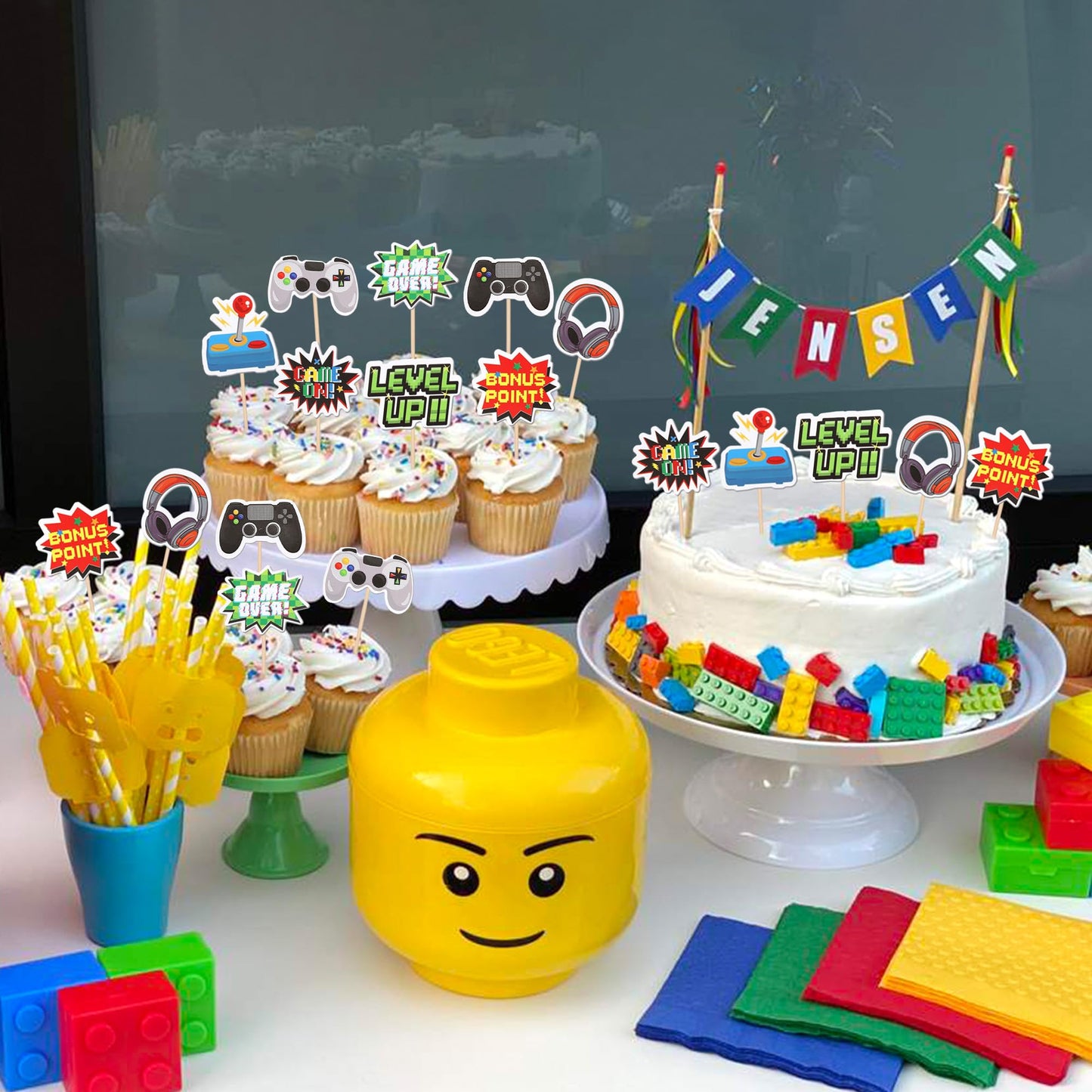 ZHUOWEISM 40 PCS Video Game Cupcake Toppers – Double-Sided Game On Controllers for Party Cakes